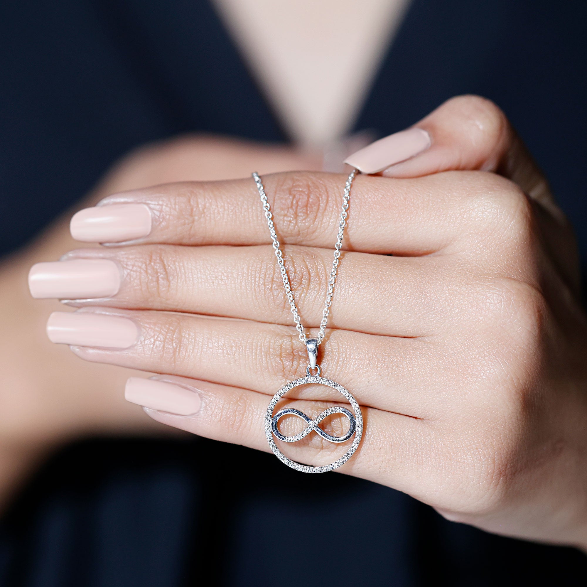 Diamonds Infinity Eternity Pendant Necklace Natural - ( HI-SI ) - Rosec Jewels