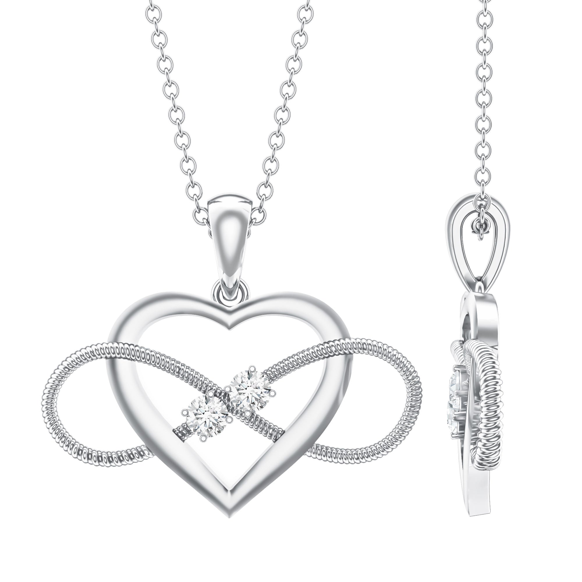 Natural Diamond Infinity Heart Necklace For Her Natural - ( HI-SI ) - Rosec Jewels