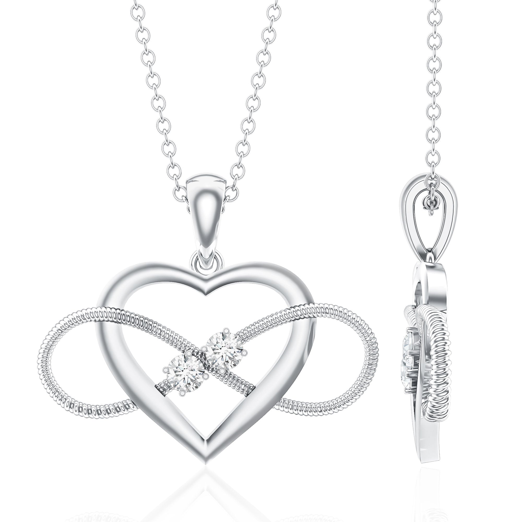 Natural Diamond Infinity Heart Necklace For Her Natural - ( HI-SI ) - Rosec Jewels