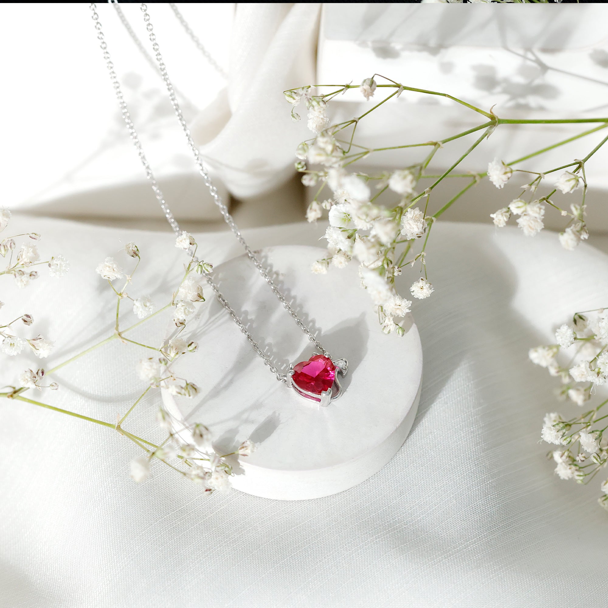 Lab Grown Ruby Devil Heart Necklace with Diamond AAAA - Rosec Jewels