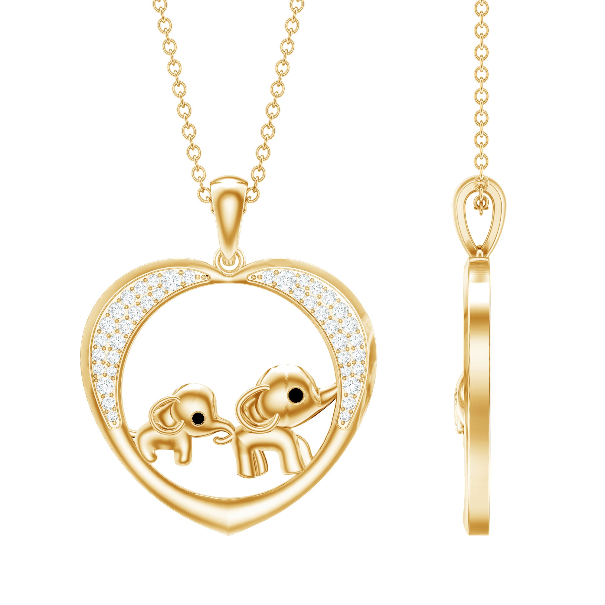 Diamond Elephant Mother Child Necklace Natural - ( HI-SI ) - Rosec Jewels