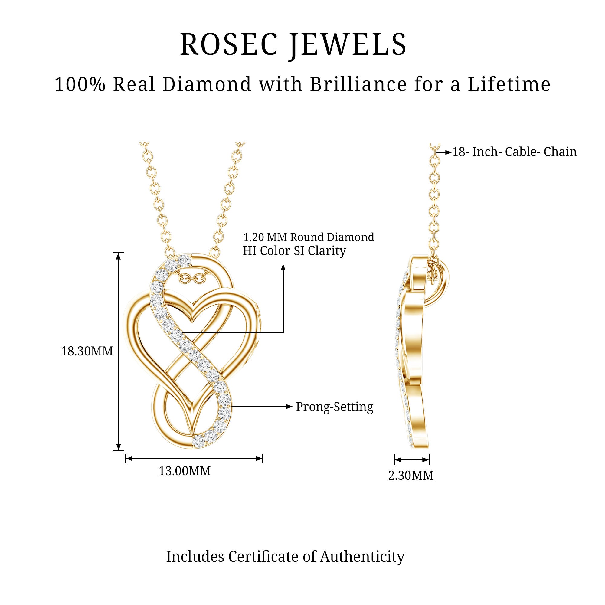Brilliant Cut Diamond Infinity Heart Necklace for Women Natural - ( HI-SI ) - Rosec Jewels