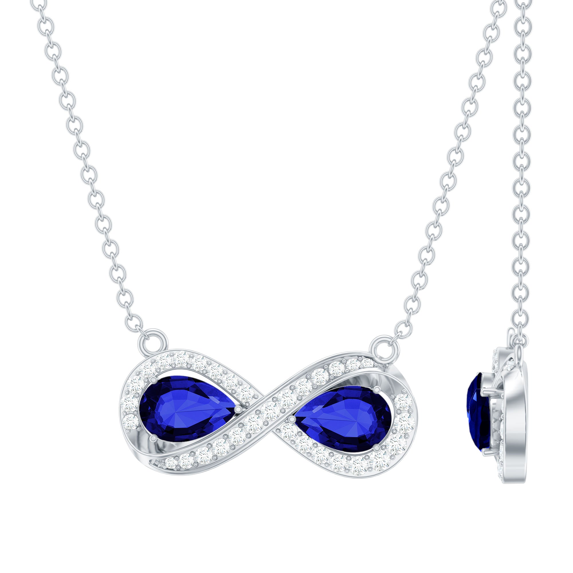 Lab Grown Blue Sapphire Infinity Necklace With Diamond Accent