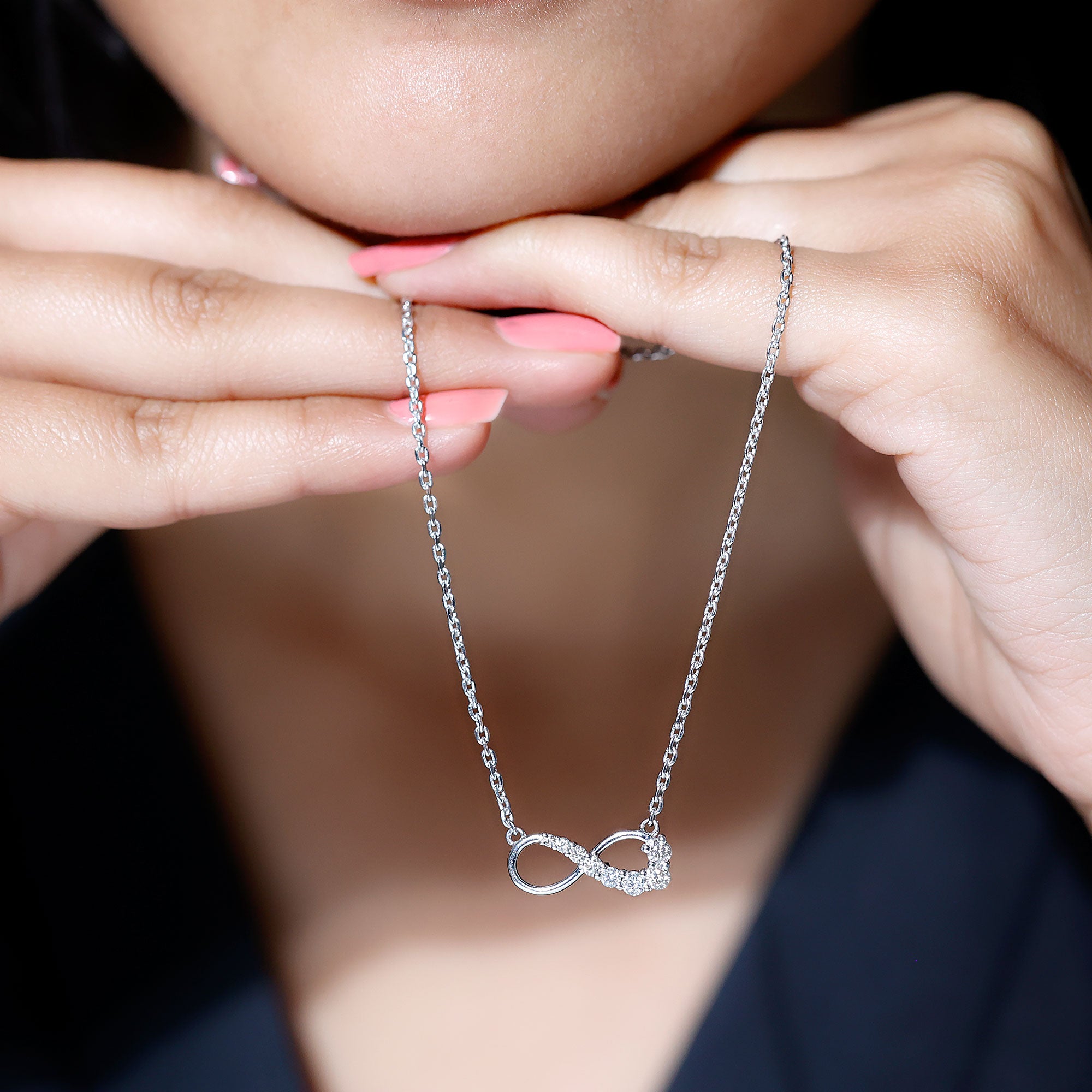 Diamond Infinity Pendant Necklace For Women Natural - ( HI-SI ) - Rosec Jewels