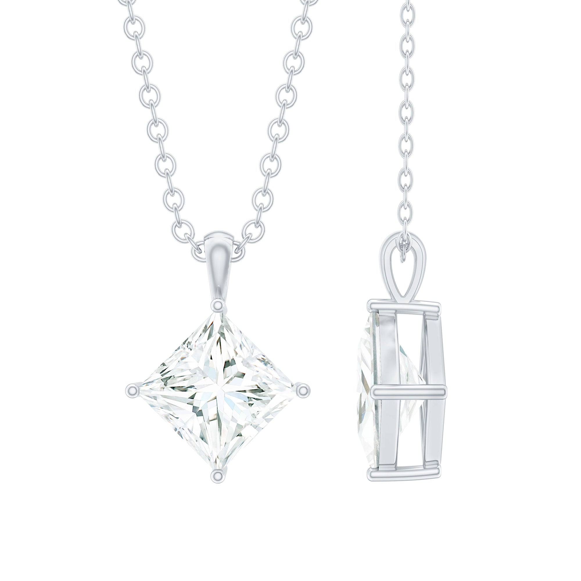 3 CT Princess Cut Moissanite Solitaire Pendant Necklace For Women