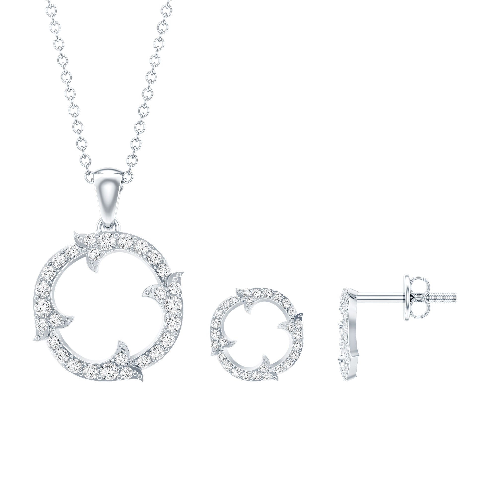 Certified Diamond Circle Necklace Earrings Set Natural - ( HI-SI ) - Rosec Jewels