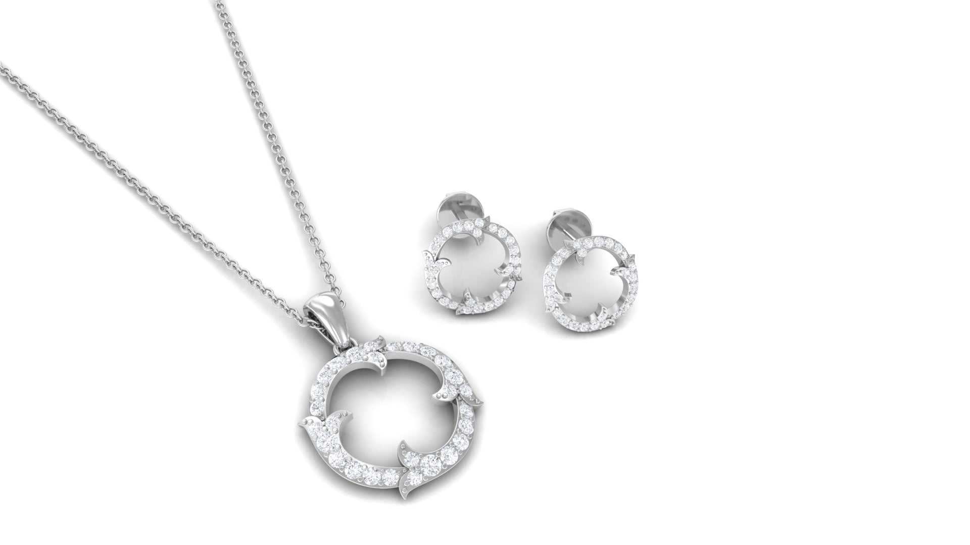 Certified Diamond Circle Necklace Earrings Set Natural - ( HI-SI ) - Rosec Jewels