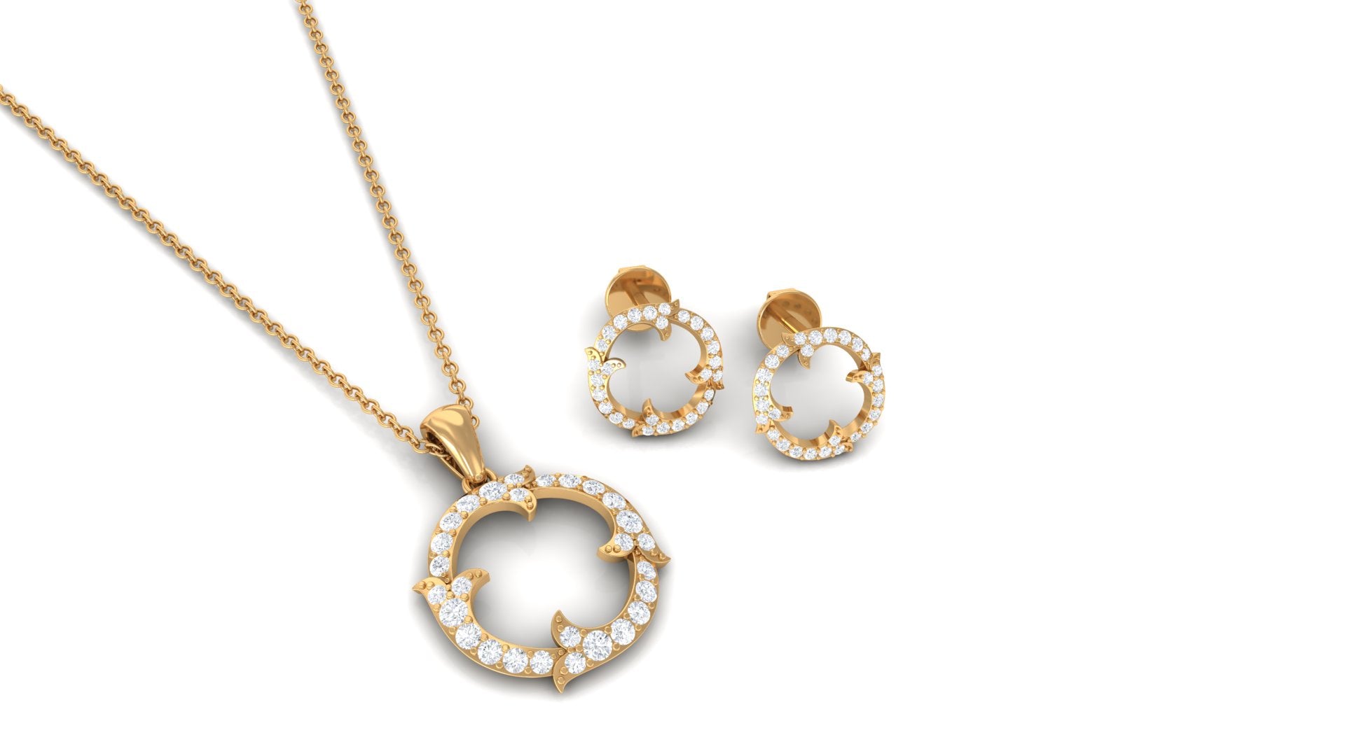 Certified Diamond Circle Necklace Earrings Set Natural - ( HI-SI ) - Rosec Jewels