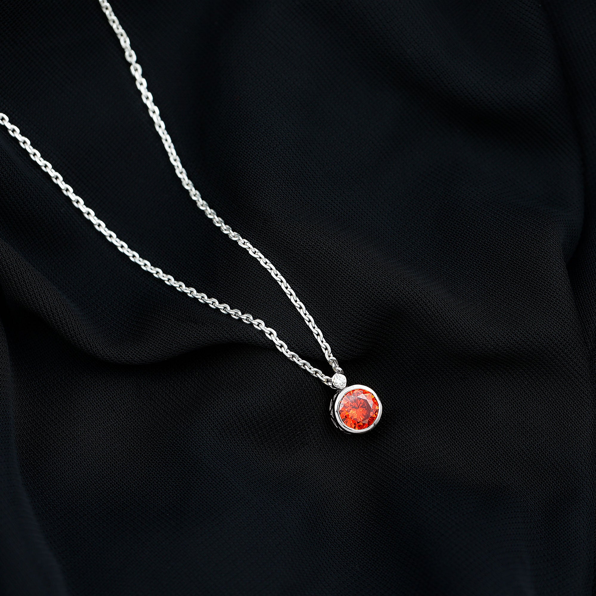 2.25 Carat Lab Grown Orange Sapphire Necklace in Bezel Setting AAAA - Rosec Jewels