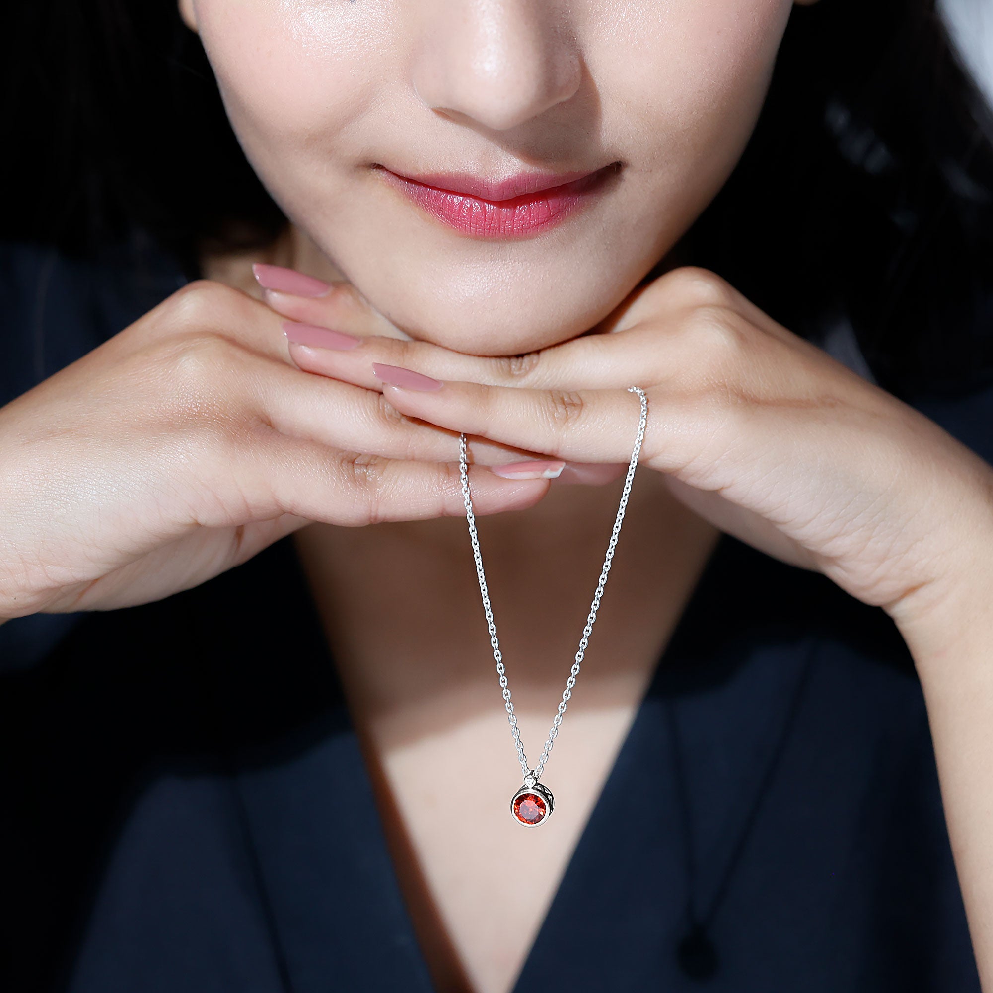 2.25 Carat Lab Grown Orange Sapphire Necklace in Bezel Setting AAAA - Rosec Jewels