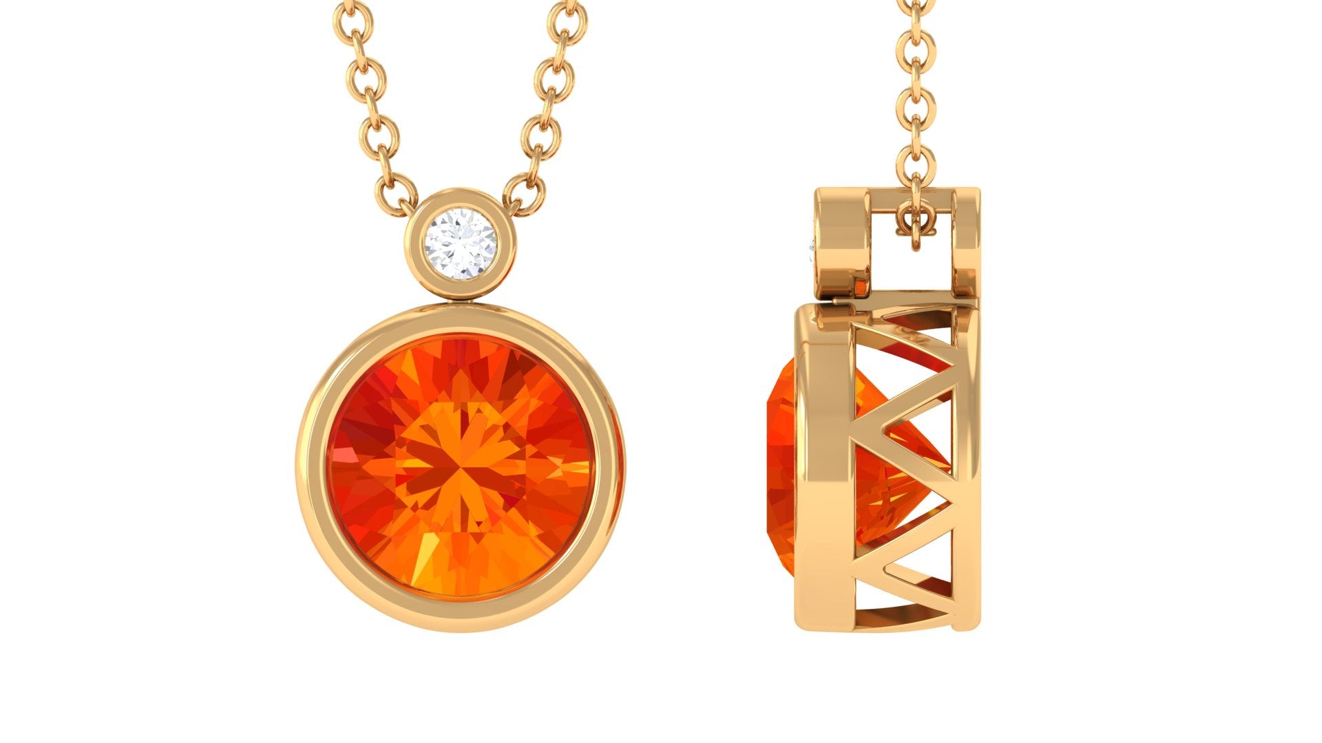 2.25 Carat Lab Grown Orange Sapphire Necklace in Bezel Setting AAAA - Rosec Jewels