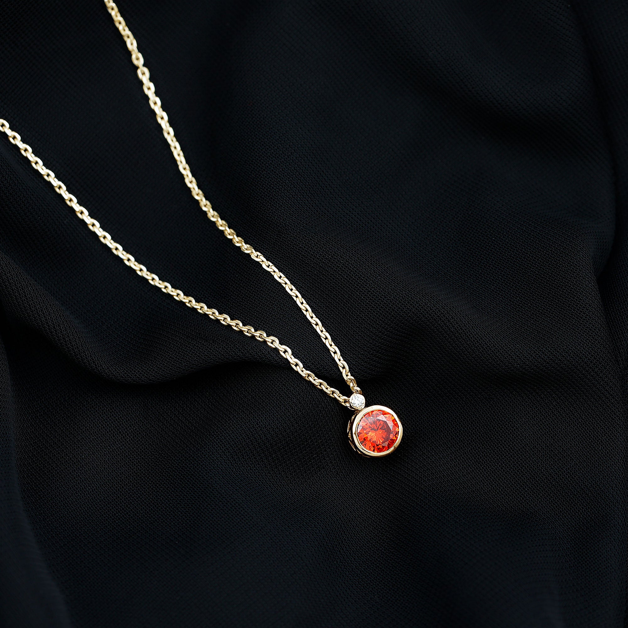 2.25 Carat Lab Grown Orange Sapphire Necklace in Bezel Setting AAAA - Rosec Jewels