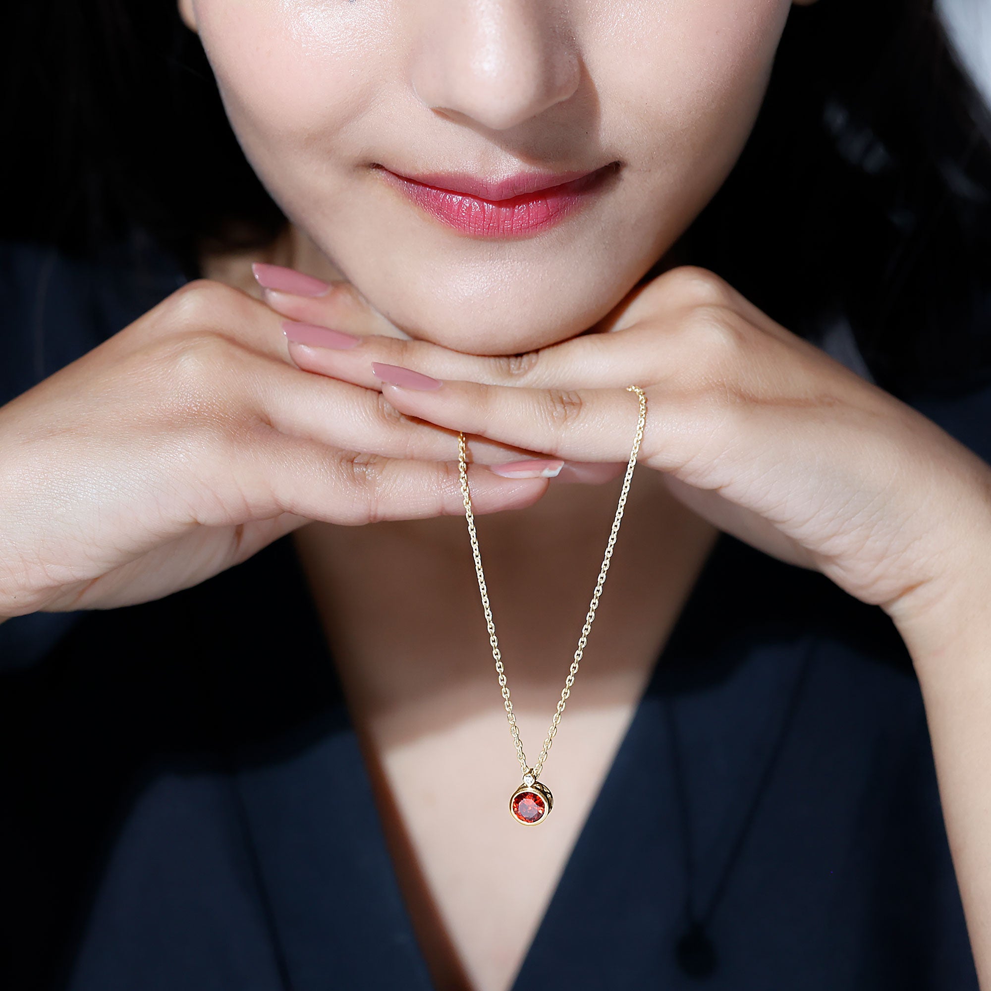 2.25 Carat Lab Grown Orange Sapphire Necklace in Bezel Setting AAAA - Rosec Jewels