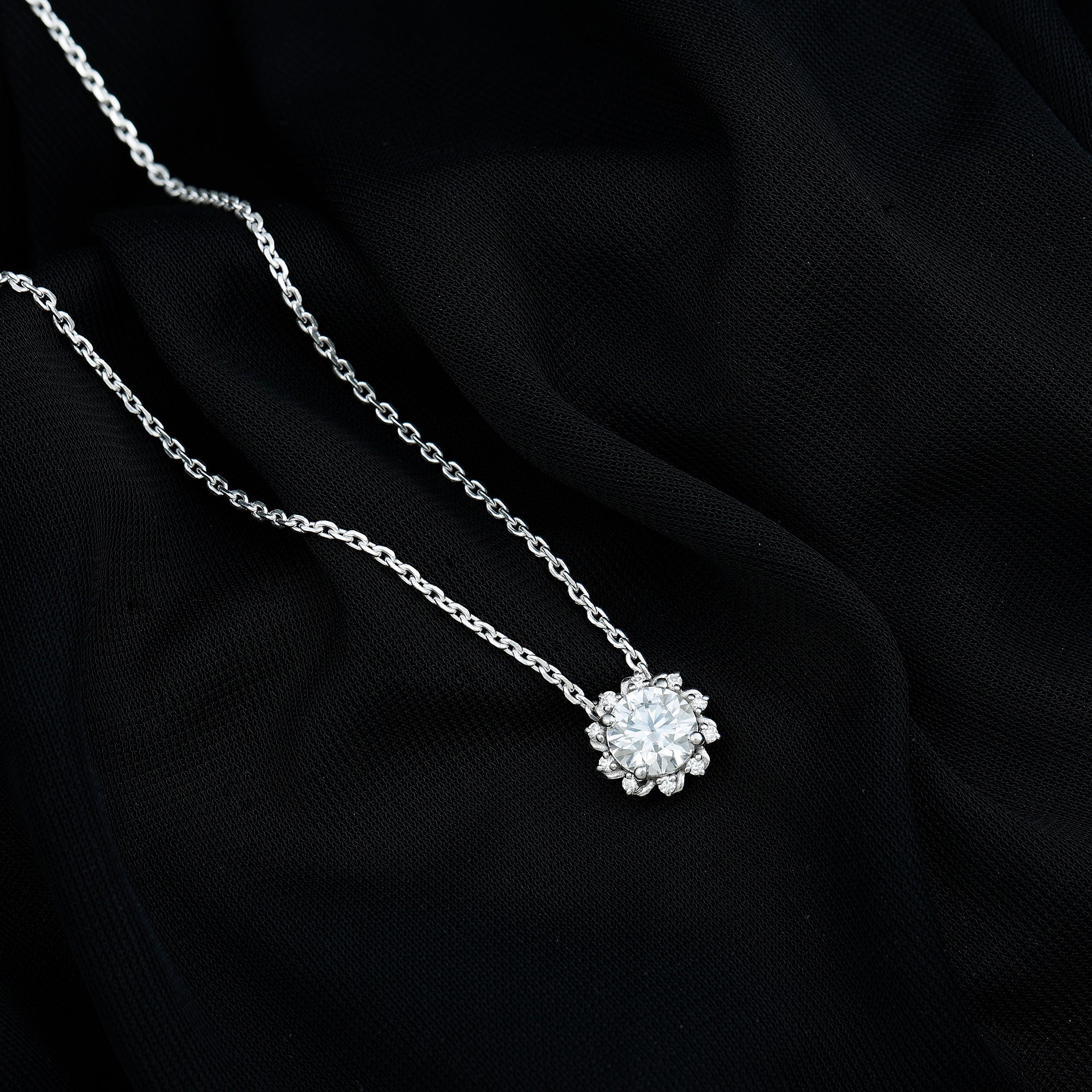 8 MM Round Cut Lab Grown Diamond Starburst Necklace Lab - ( EF-VS ) - Rosec Jewels