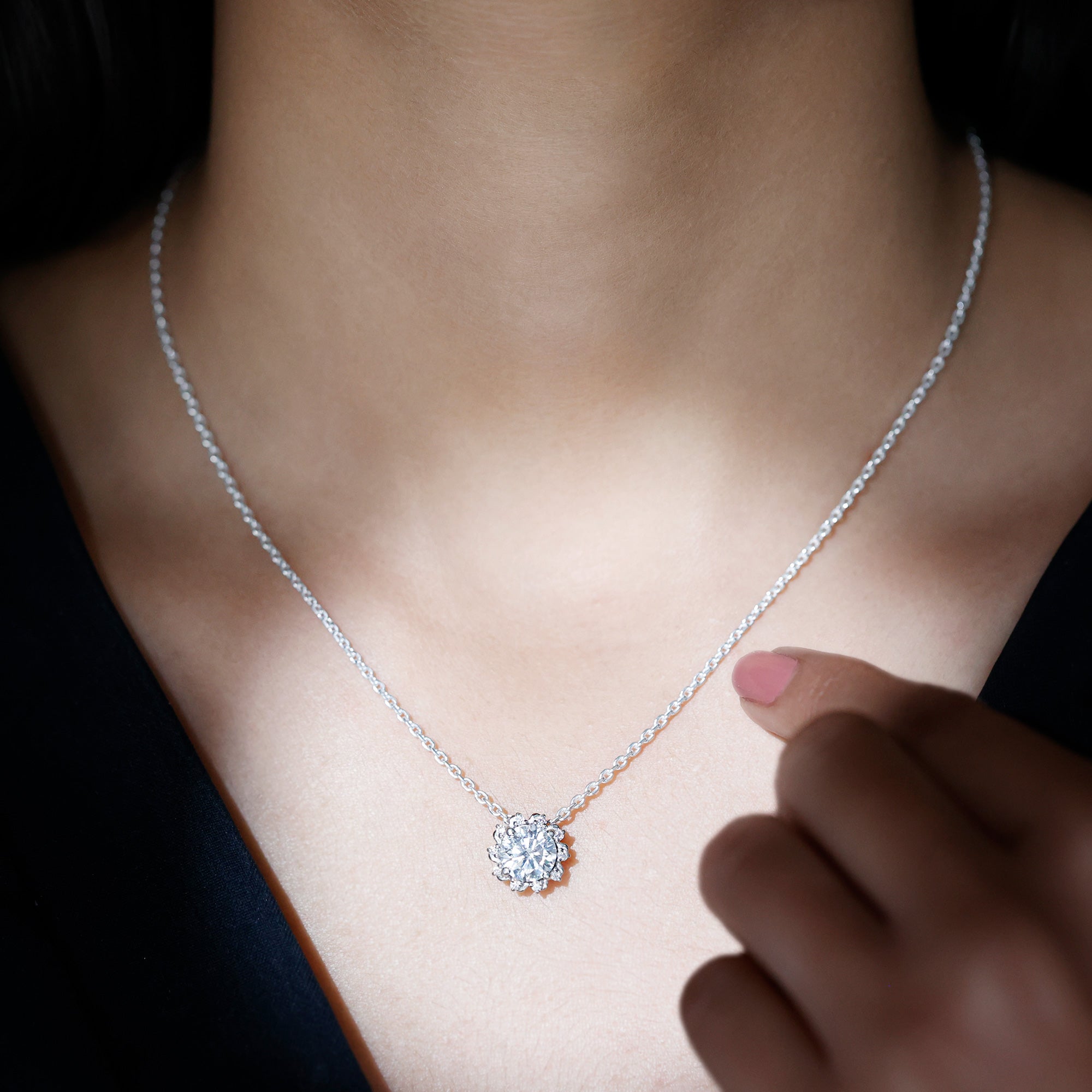 8 MM Round Cut Lab Grown Diamond Starburst Necklace Lab - ( EF-VS ) - Rosec Jewels
