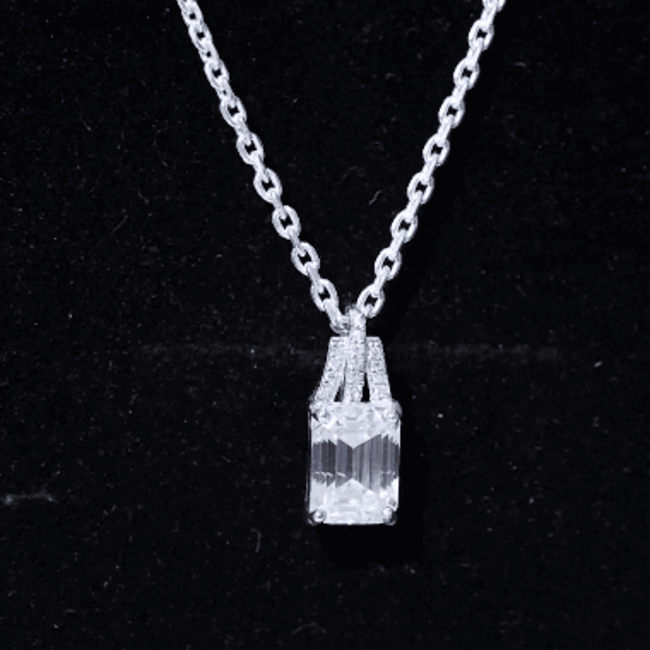 6X8 MM Solitaire Lab Grown Diamond Emerald Cut Necklace Lab - ( EF-VS ) - Rosec Jewels
