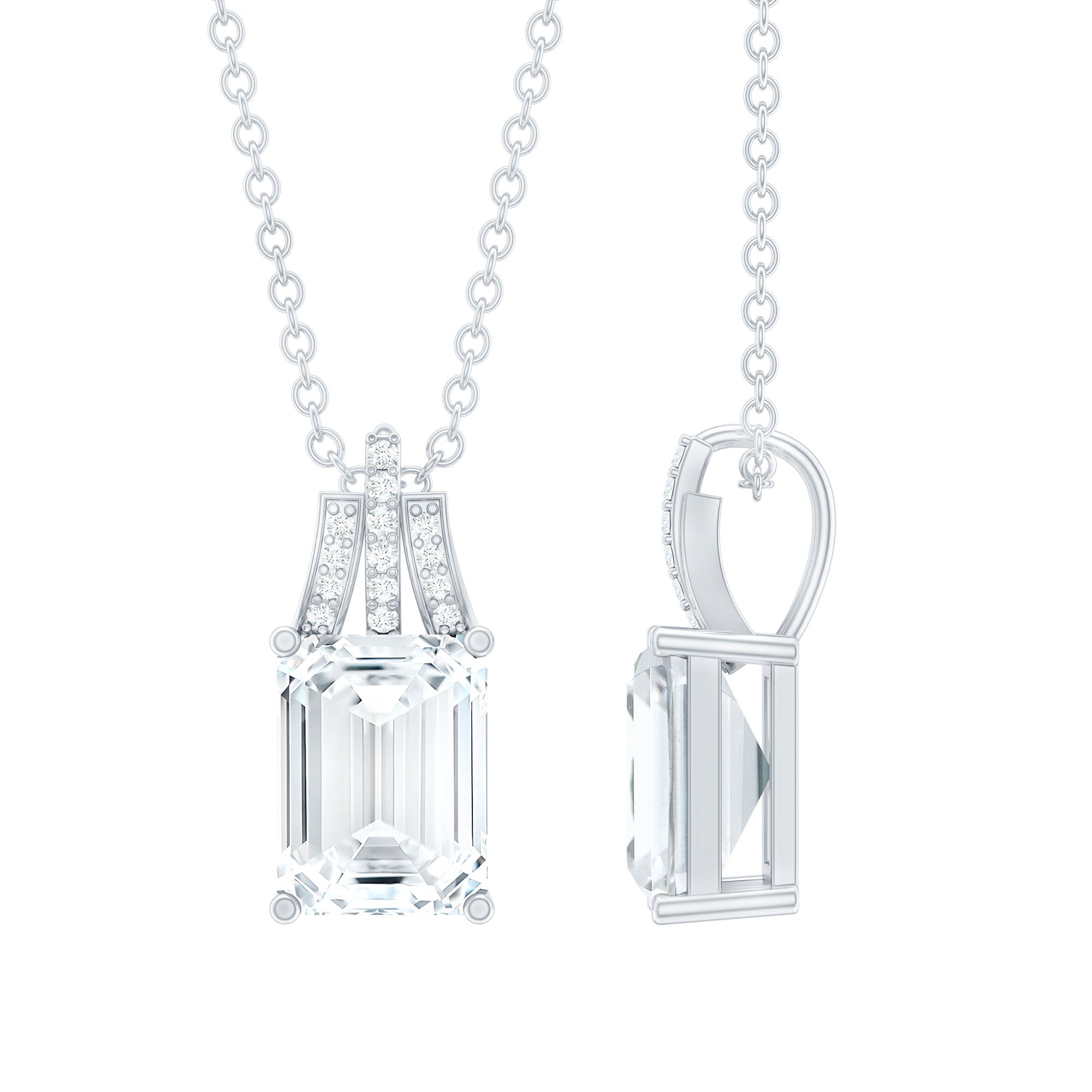 6X8 MM Solitaire Lab Grown Diamond Emerald Cut Necklace