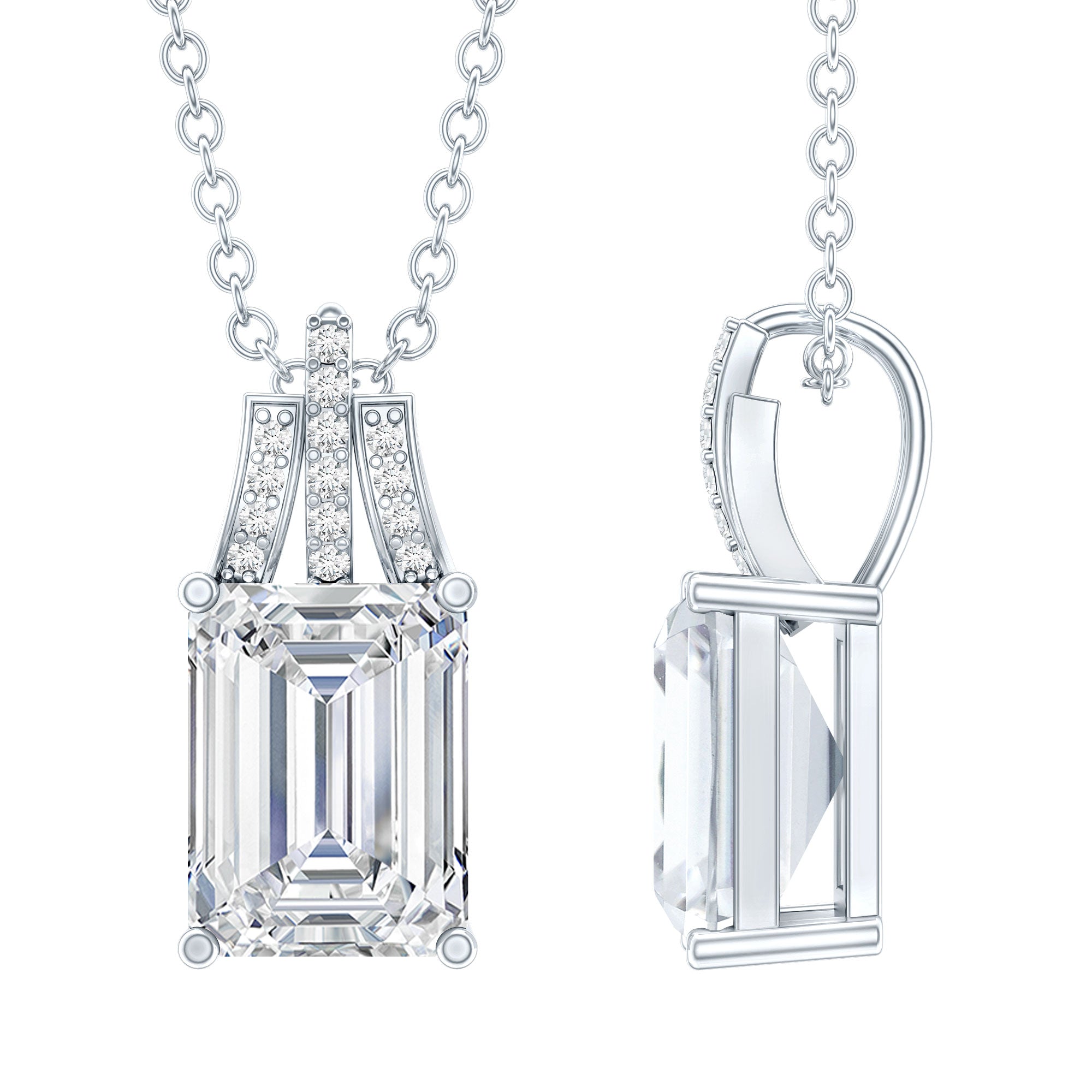 6X8 MM Solitaire Lab Grown Diamond Emerald Cut Necklace Lab - ( EF-VS ) - Rosec Jewels