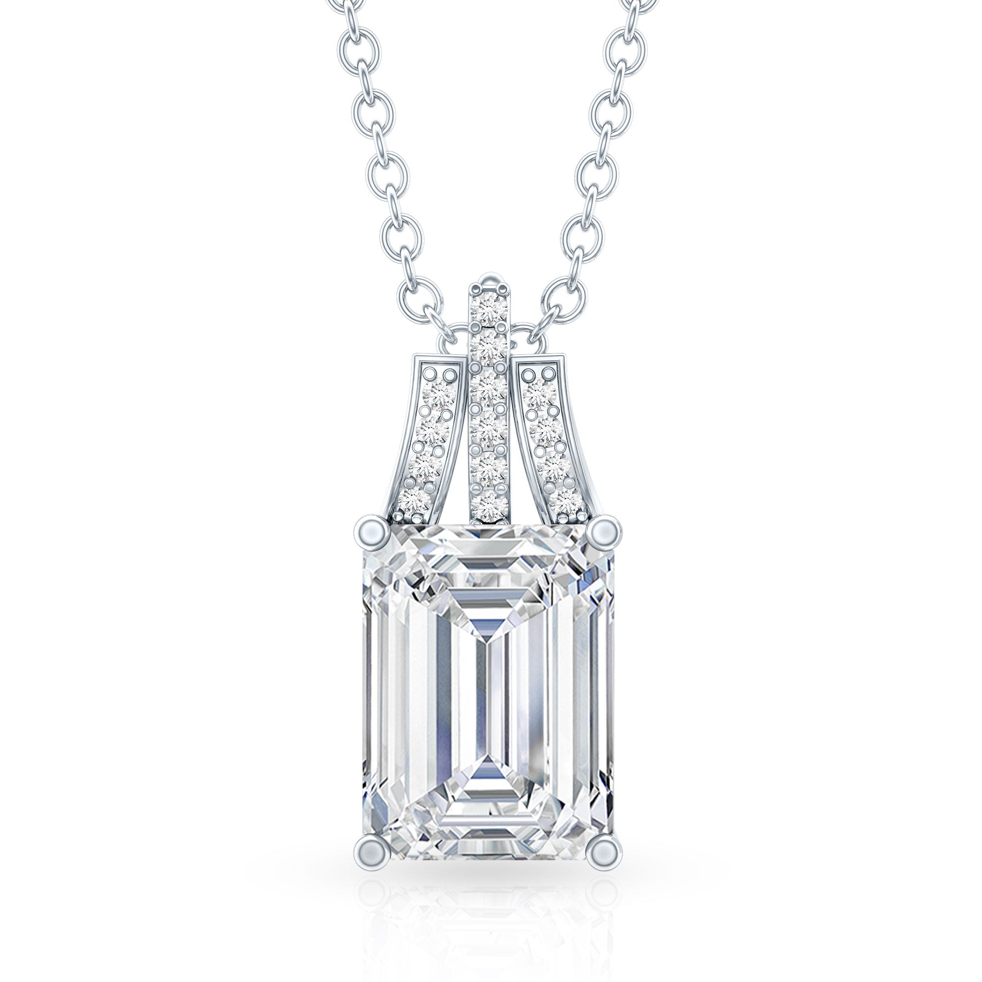 6X8 MM Solitaire Lab Grown Diamond Emerald Cut Necklace Lab - ( EF-VS ) - Rosec Jewels