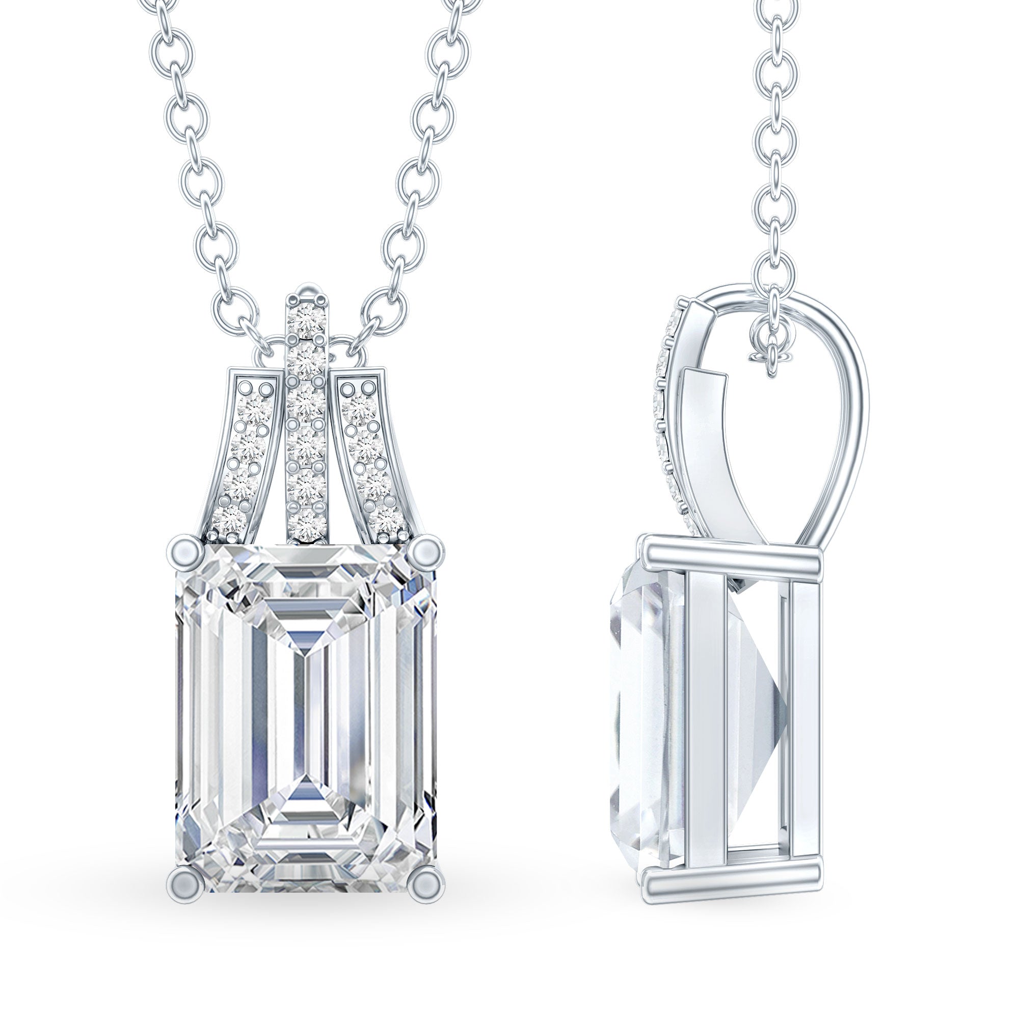 6X8 MM Solitaire Lab Grown Diamond Emerald Cut Necklace Lab - ( EF-VS ) - Rosec Jewels