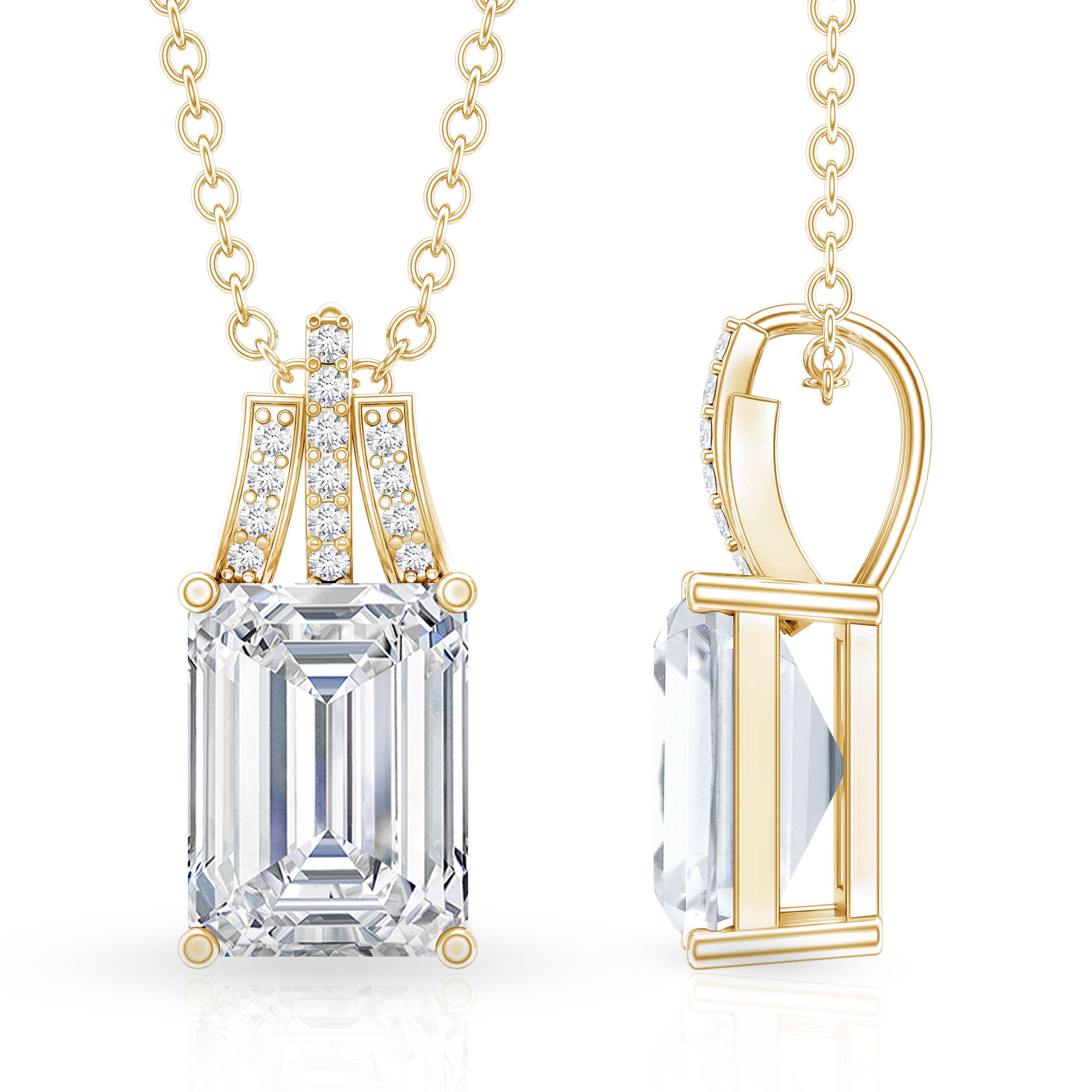 6X8 MM Solitaire Lab Grown Diamond Emerald Cut Necklace Lab - ( EF-VS ) - Rosec Jewels