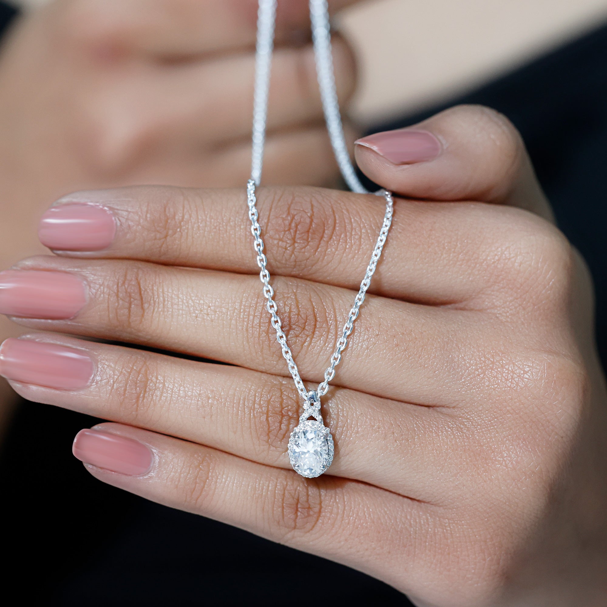 Lab Grown Diamond Vintage Style Pendant With Halo Lab - ( EF-VS ) - Rosec Jewels