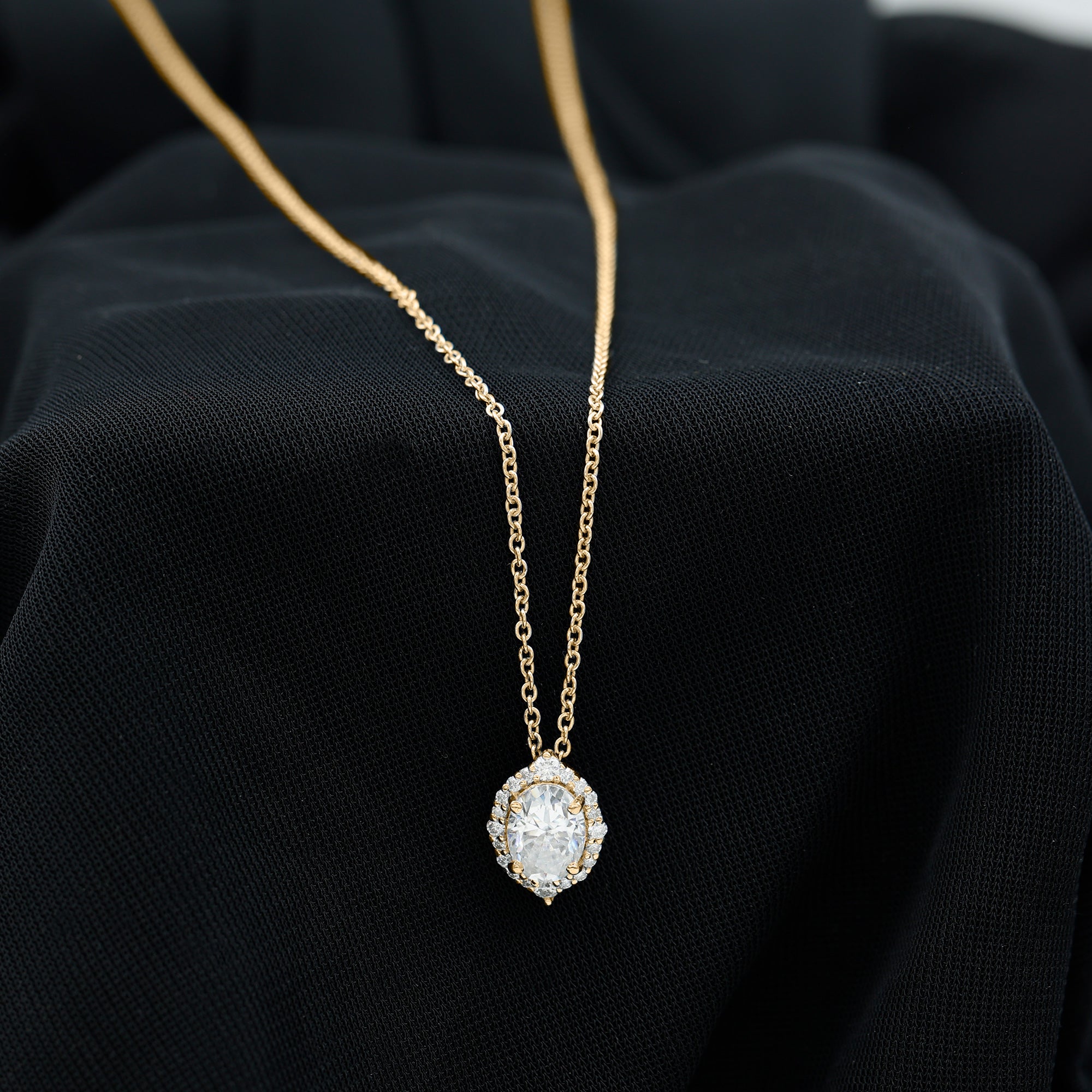 6X8 MM Oval Shaped Lab Grown Diamond Wedding Necklace With Halo Lab - ( EF-VS ) - Rosec Jewels