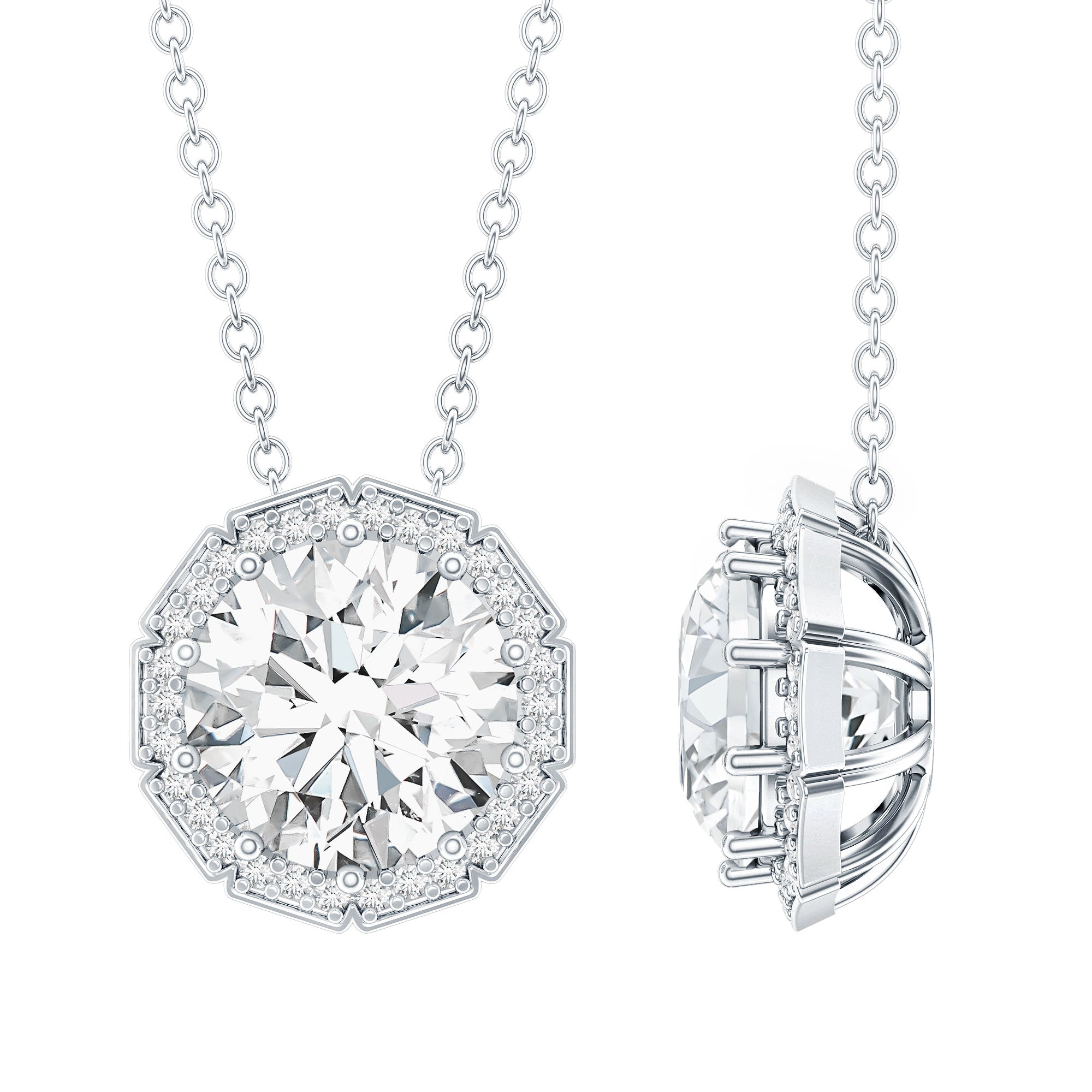 Certified 8 MM Circle Lab Grown Diamond Necklace With Halo Lab - ( EF-VS ) - Rosec Jewels