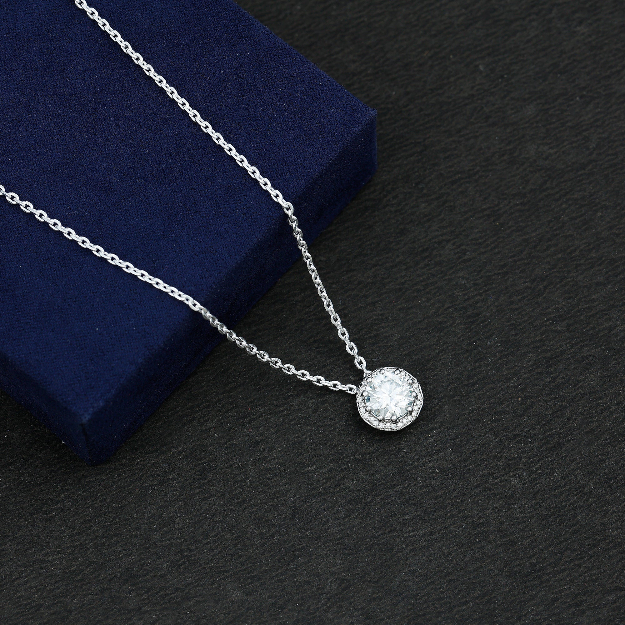 Certified 8 MM Circle Lab Grown Diamond Necklace With Halo Lab - ( EF-VS ) - Rosec Jewels
