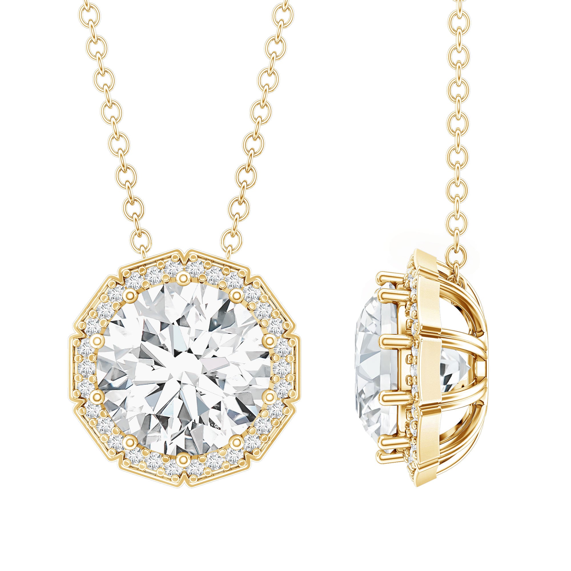 Certified 8 MM Circle Lab Grown Diamond Necklace With Halo Lab - ( EF-VS ) - Rosec Jewels