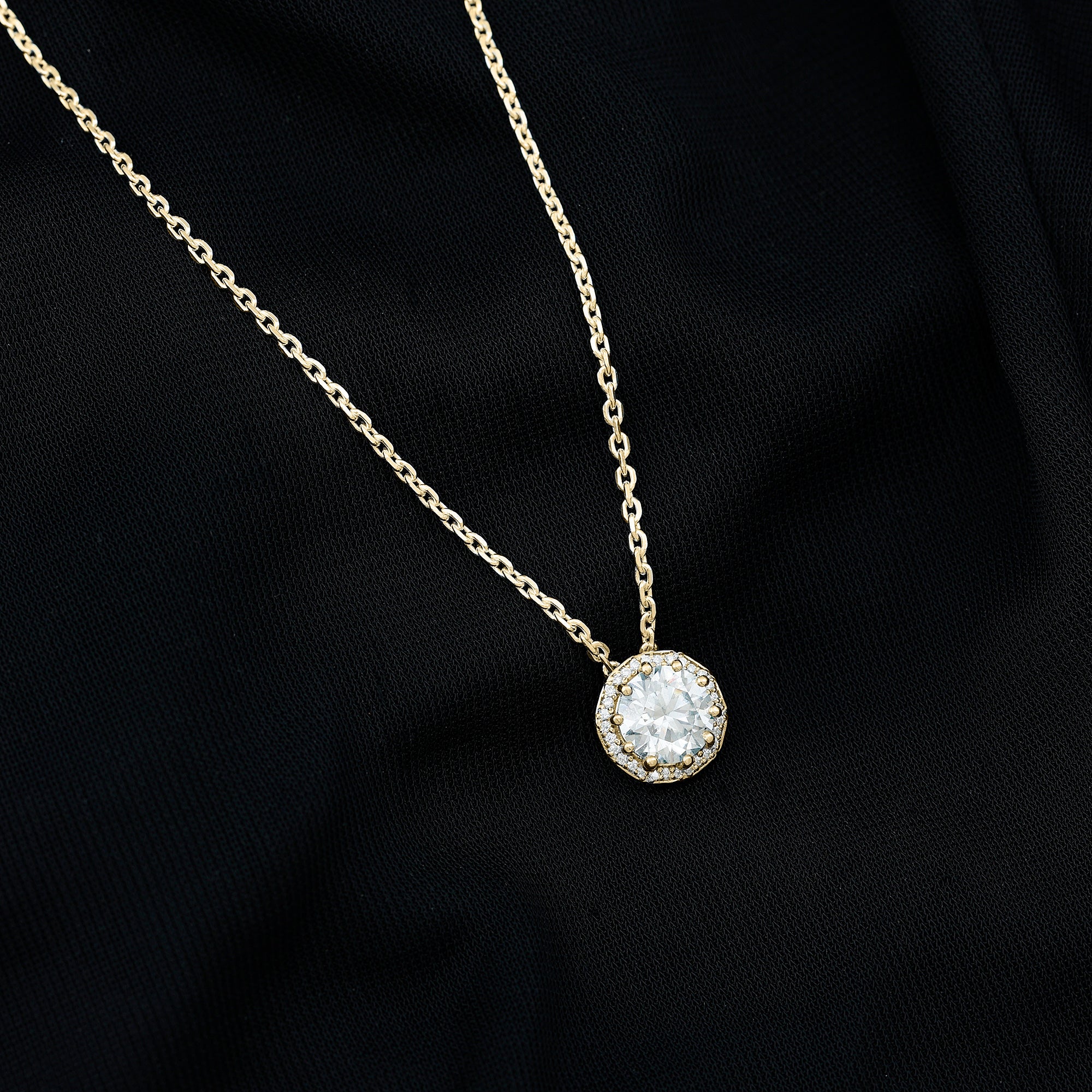 Certified 8 MM Circle Lab Grown Diamond Necklace With Halo Lab - ( EF-VS ) - Rosec Jewels