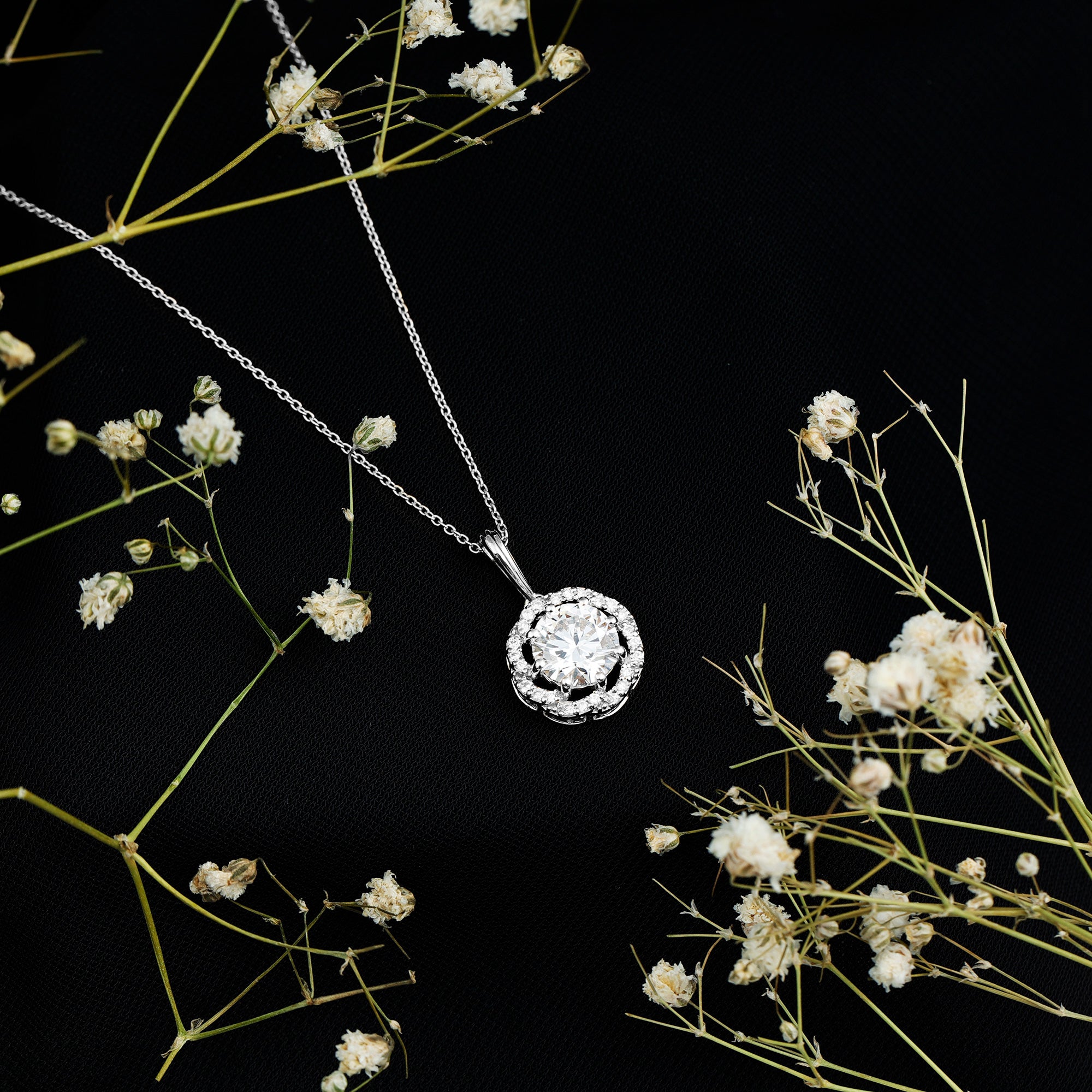 Certified 8 MM Lab Grown Diamond Halo Necklace Lab - ( EF-VS ) - Rosec Jewels