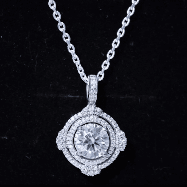 2 Carat Lab Grown Diamond Double Halo Necklace With Decorated Bail Lab - ( EF-VS ) - Rosec Jewels