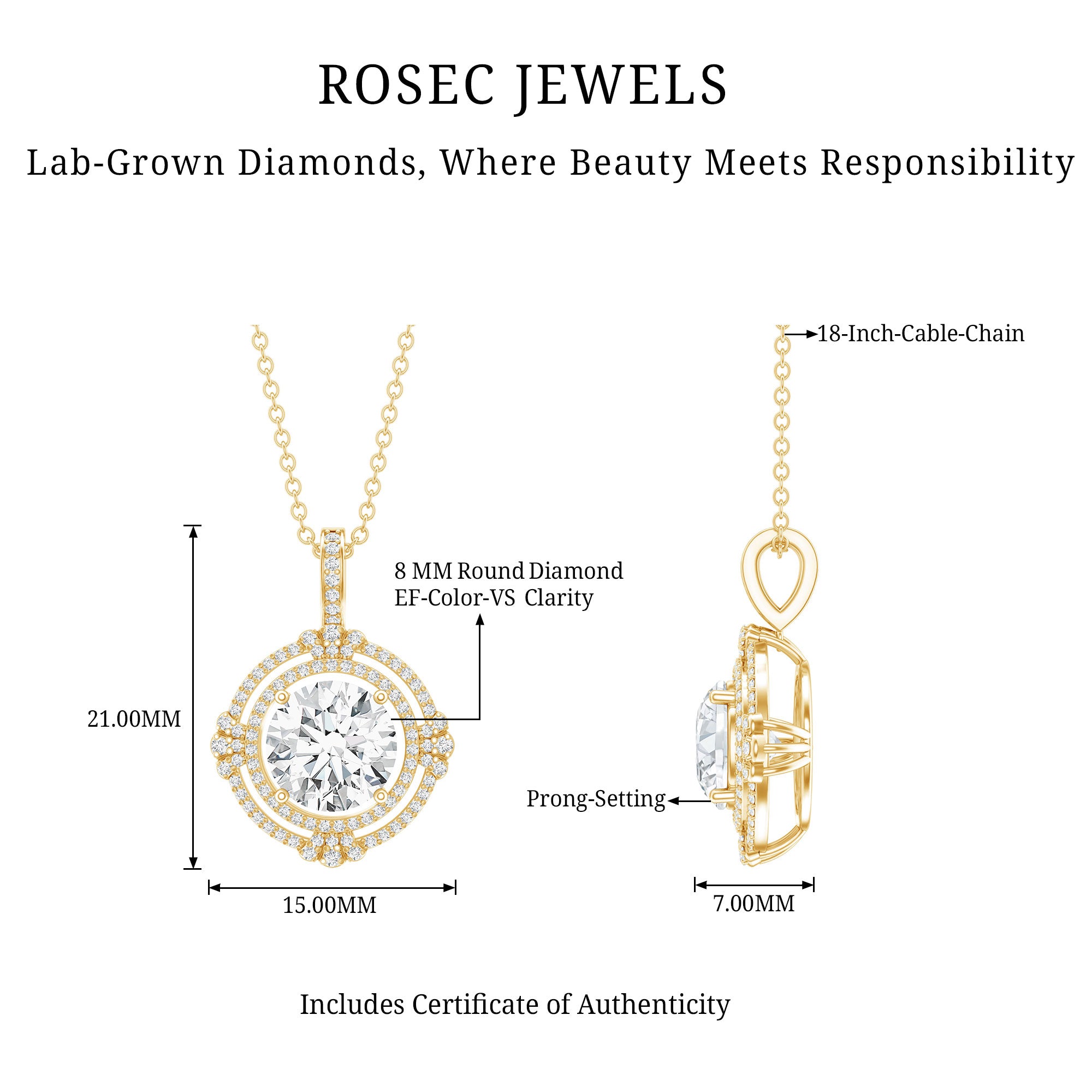2 Carat Lab Grown Diamond Double Halo Necklace With Decorated Bail Lab - ( EF-VS ) - Rosec Jewels
