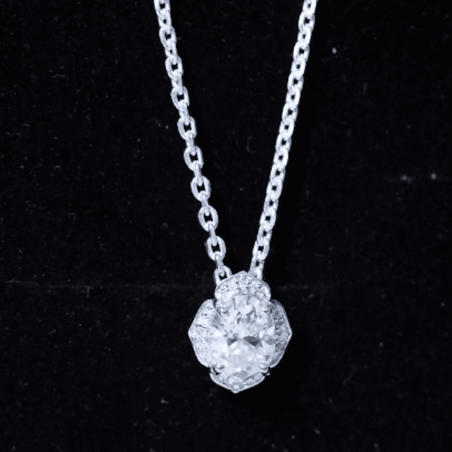 6X8 MM Oval Shape Lab Grown Diamond Vintage Flower Necklace Lab - ( EF-VS ) - Rosec Jewels