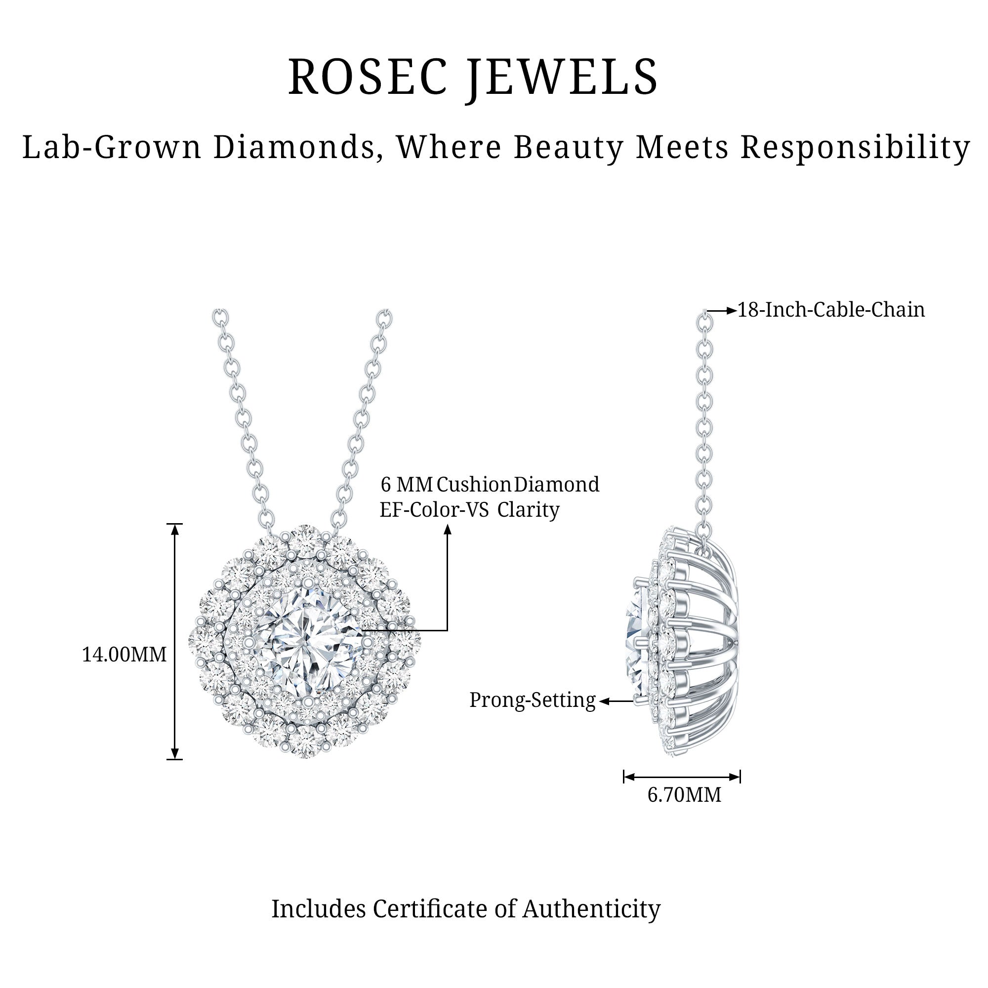 Lab Grown Round Diamond Double Halo Bridal Necklace With Accent Lab - ( EF-VS ) - Rosec Jewels