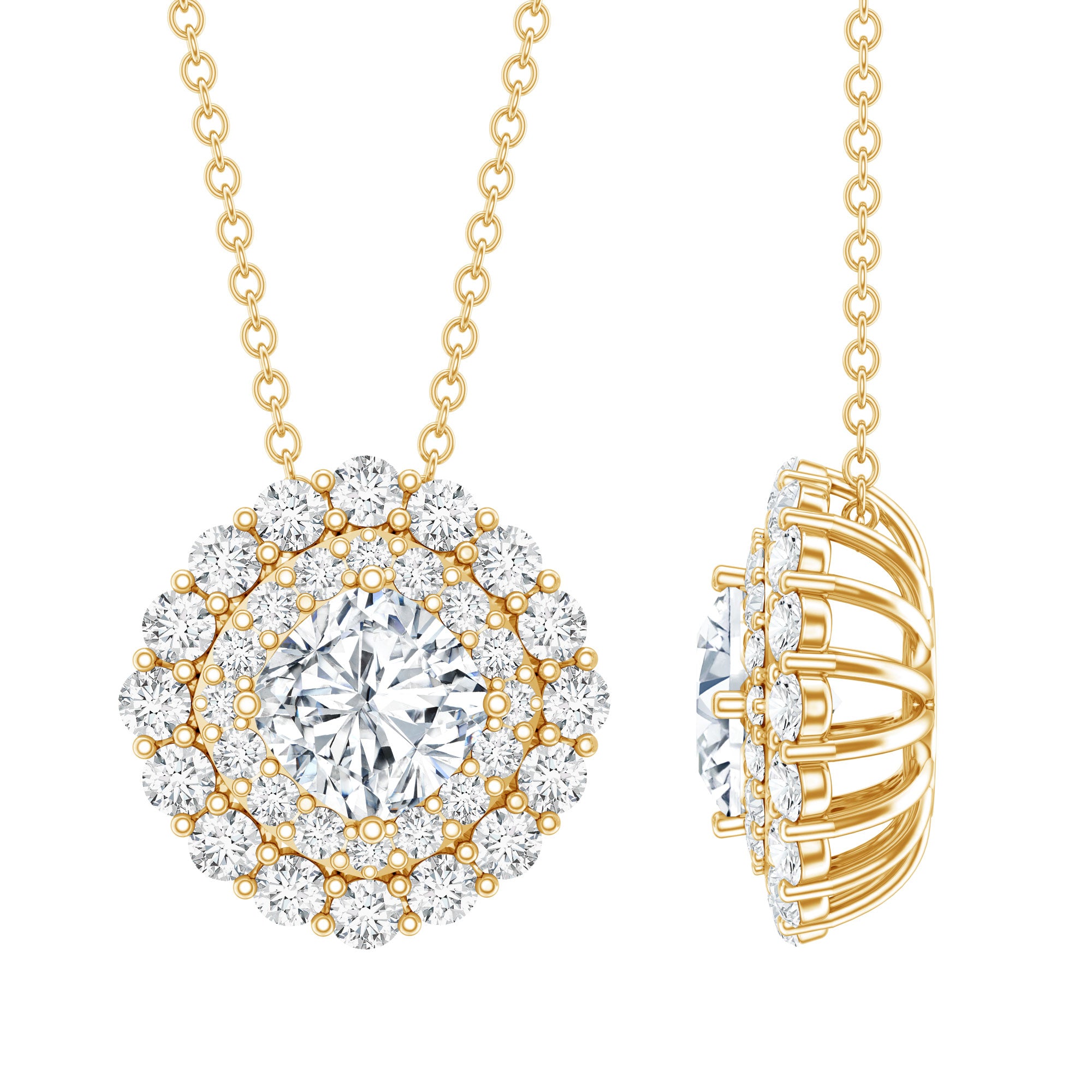Lab Grown Round Diamond Double Halo Bridal Necklace With Accent Lab - ( EF-VS ) - Rosec Jewels