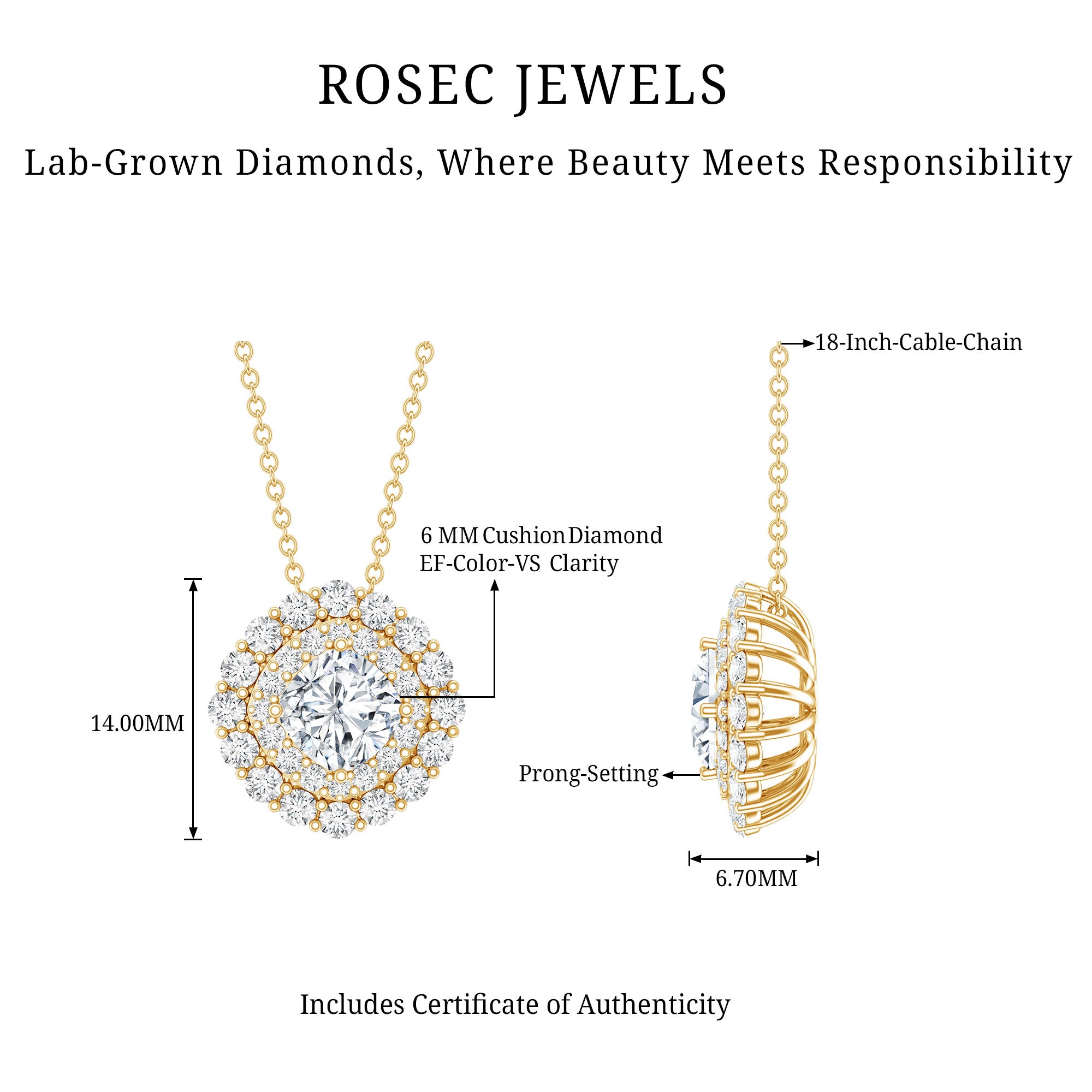 Lab Grown Round Diamond Double Halo Bridal Necklace With Accent Lab - ( EF-VS ) - Rosec Jewels