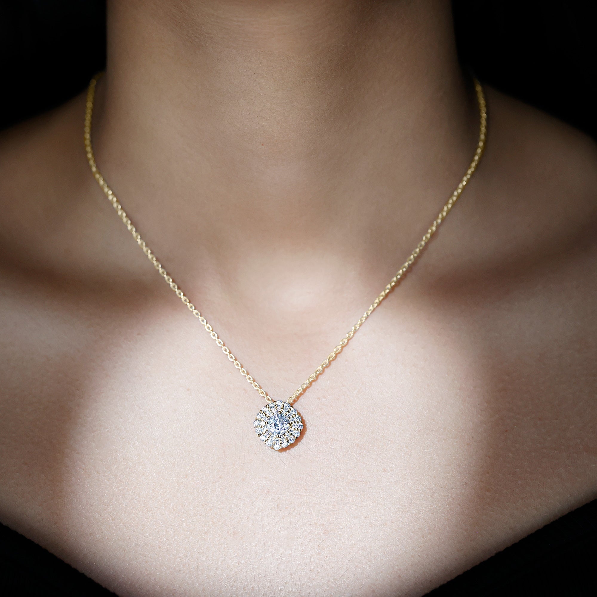 Lab Grown Round Diamond Double Halo Bridal Necklace With Accent Lab - ( EF-VS ) - Rosec Jewels