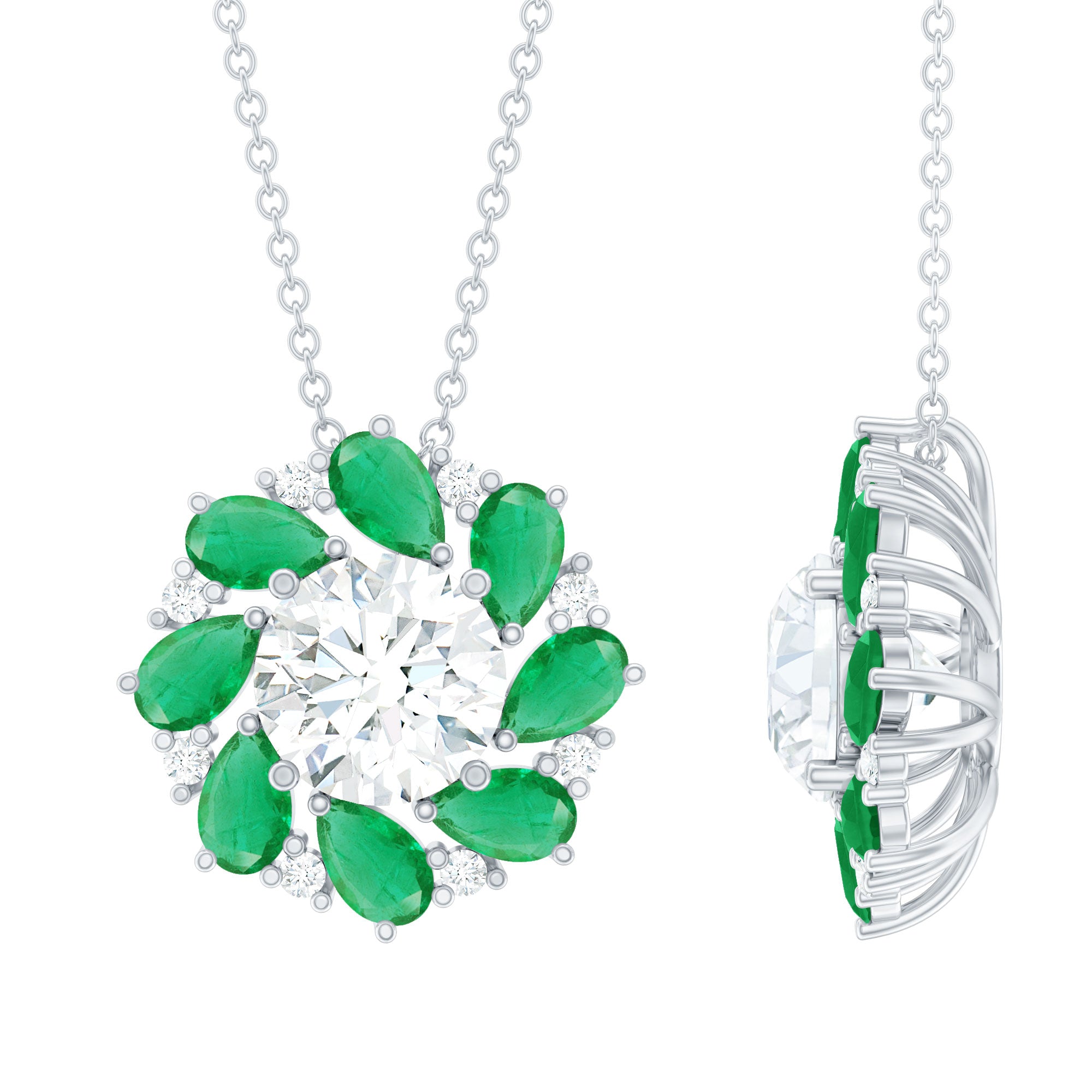 2 Carat Lab Grown Diamond Emerald Flower Bridal Necklace