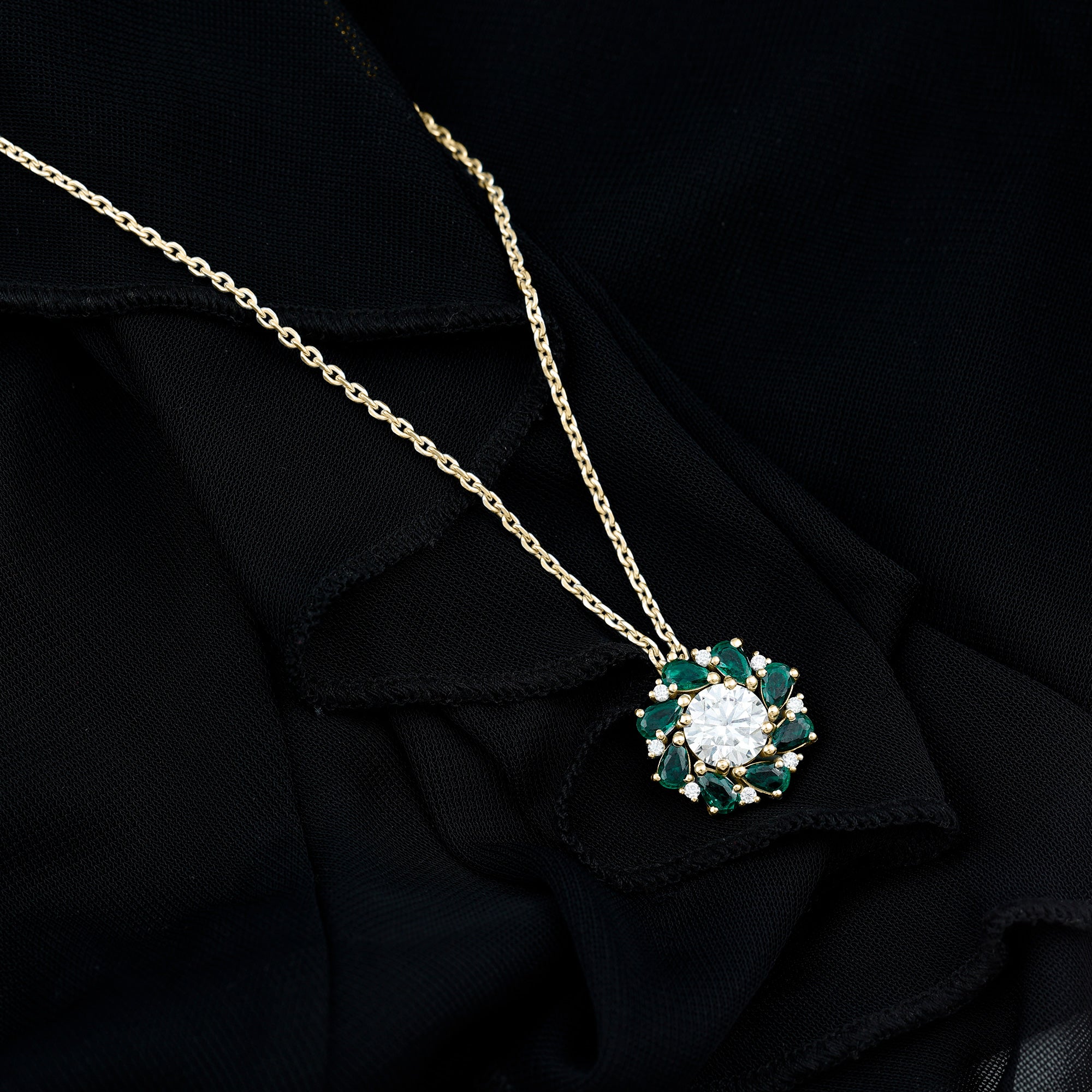 2 Carat Lab Grown Diamond Emerald Flower Bridal Necklace Lab - ( EF-VS ) - Rosec Jewels