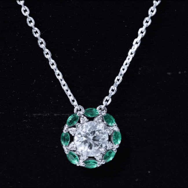 8 MM Lab Grown Diamond Bridal Necklace With Emerald Lab - ( EF-VS ) - Rosec Jewels