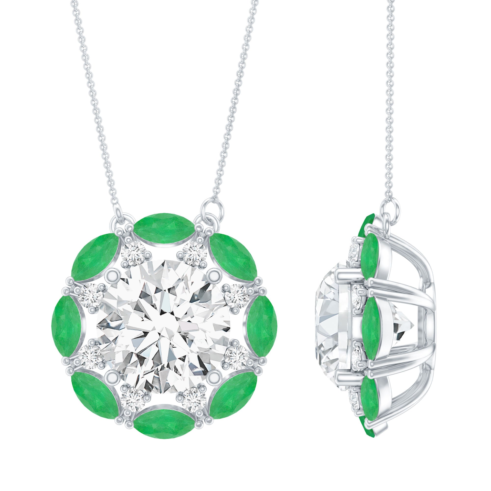 8 MM Lab Grown Diamond Bridal Necklace With Emerald Lab - ( EF-VS ) - Rosec Jewels