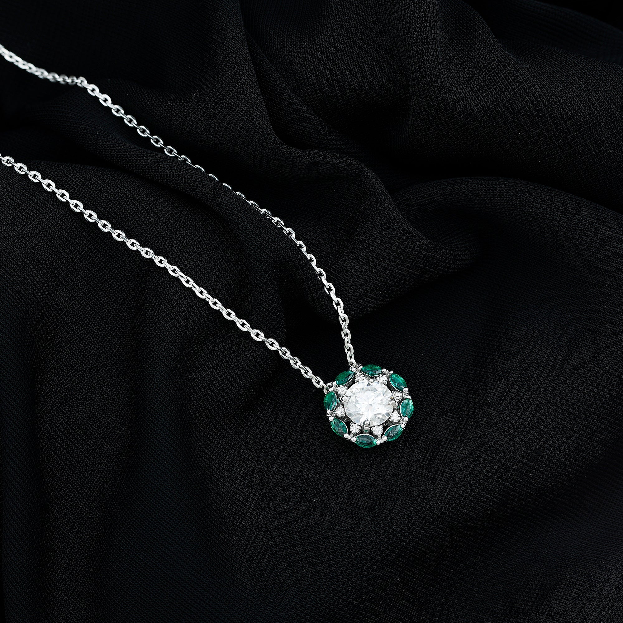 8 MM Lab Grown Diamond Bridal Necklace With Emerald Lab - ( EF-VS ) - Rosec Jewels