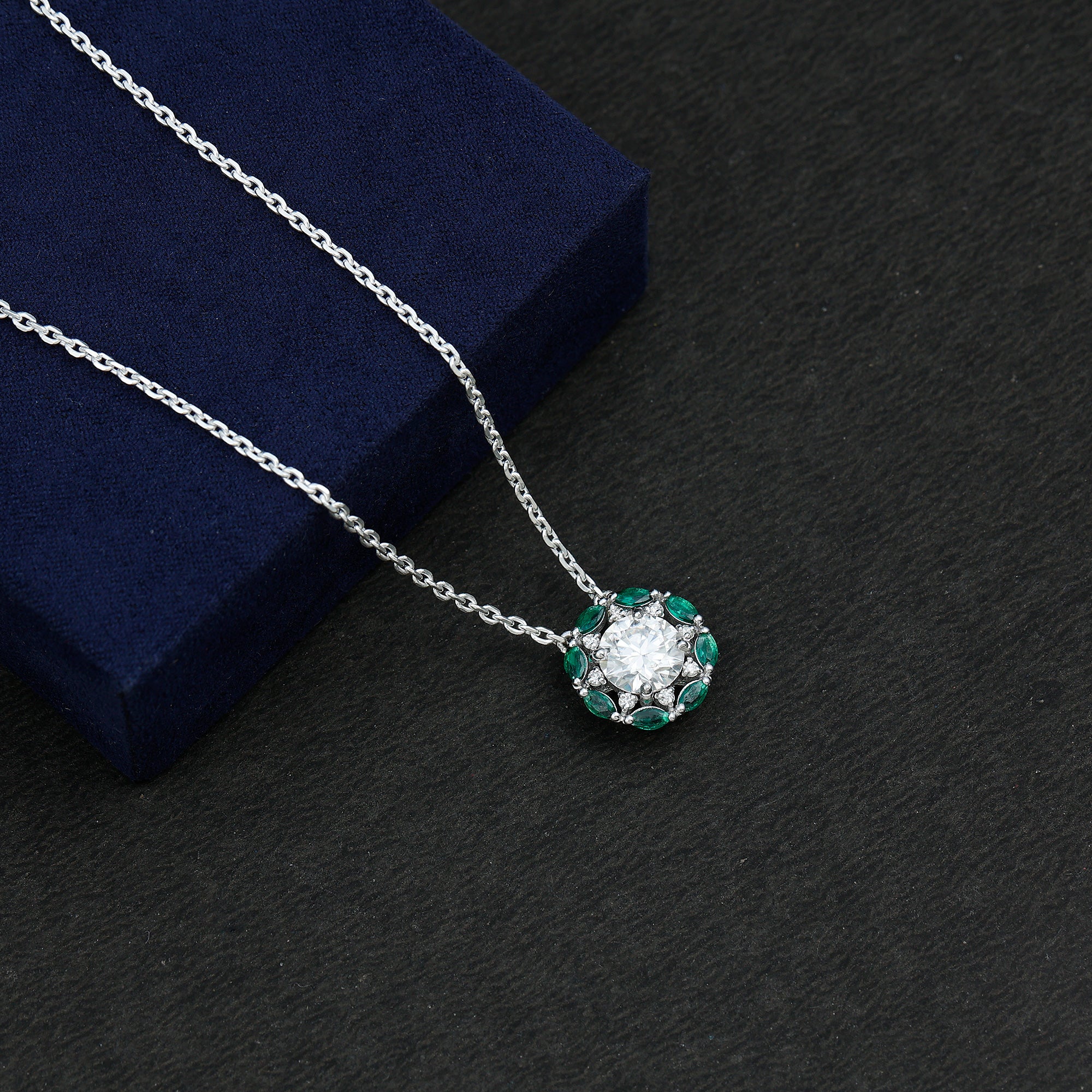 8 MM Lab Grown Diamond Bridal Necklace With Emerald Lab - ( EF-VS ) - Rosec Jewels