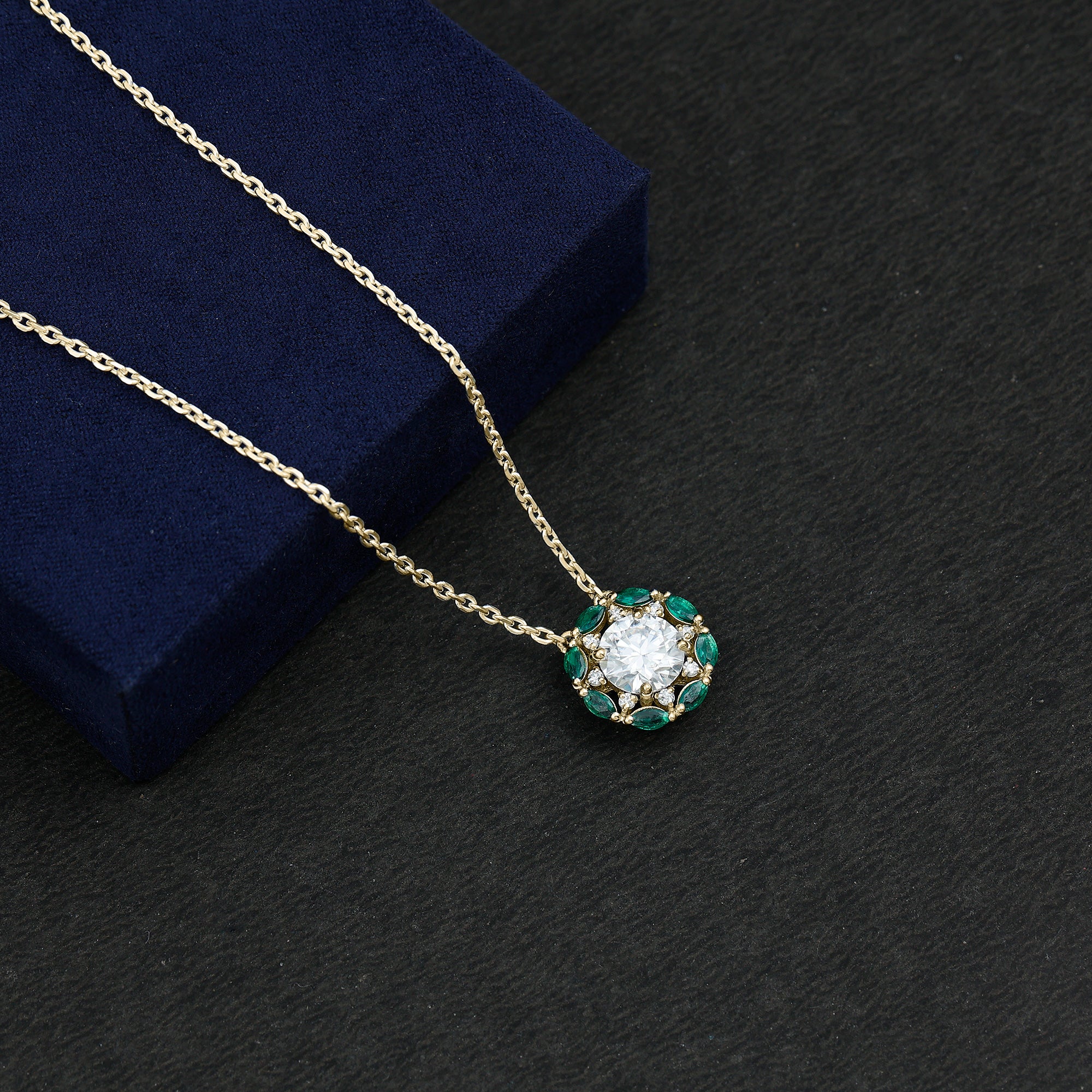 8 MM Lab Grown Diamond Bridal Necklace With Emerald Lab - ( EF-VS ) - Rosec Jewels