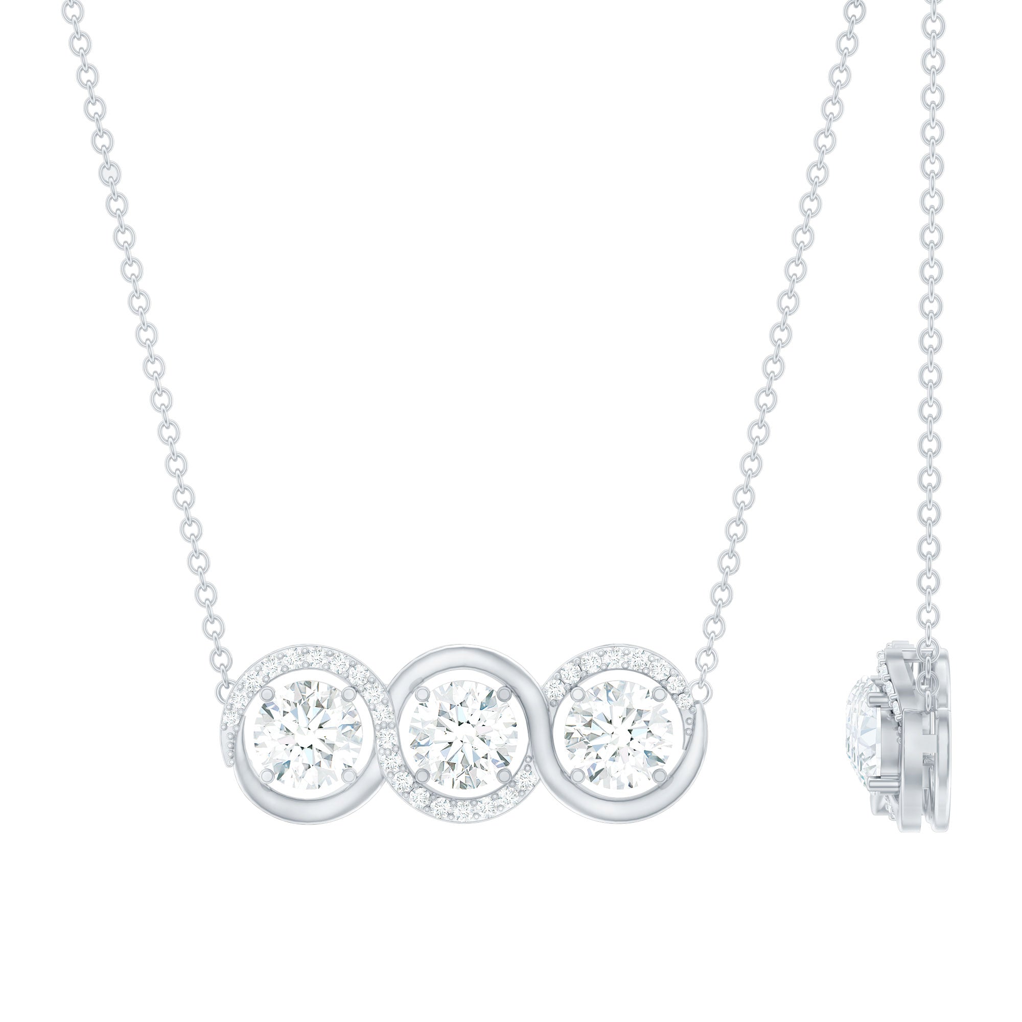 Certified Lab Grown Diamond 3 Stone Necklace For Her