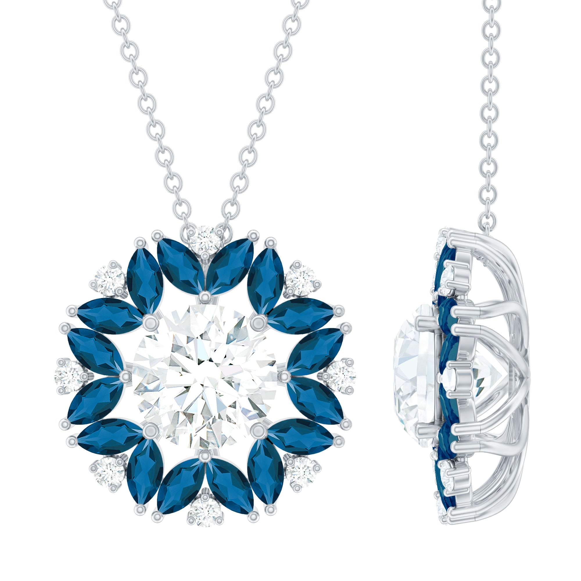 2 Carat Lab Grown Diamond Cocktail Necklace With London Blue Topaz