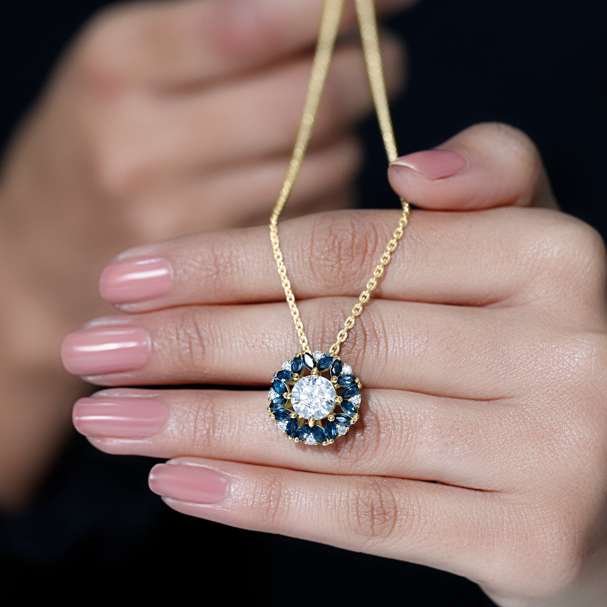 2 Carat Lab Grown Diamond Cocktail Necklace With London Blue Topaz Lab - ( EF-VS ) - Rosec Jewels