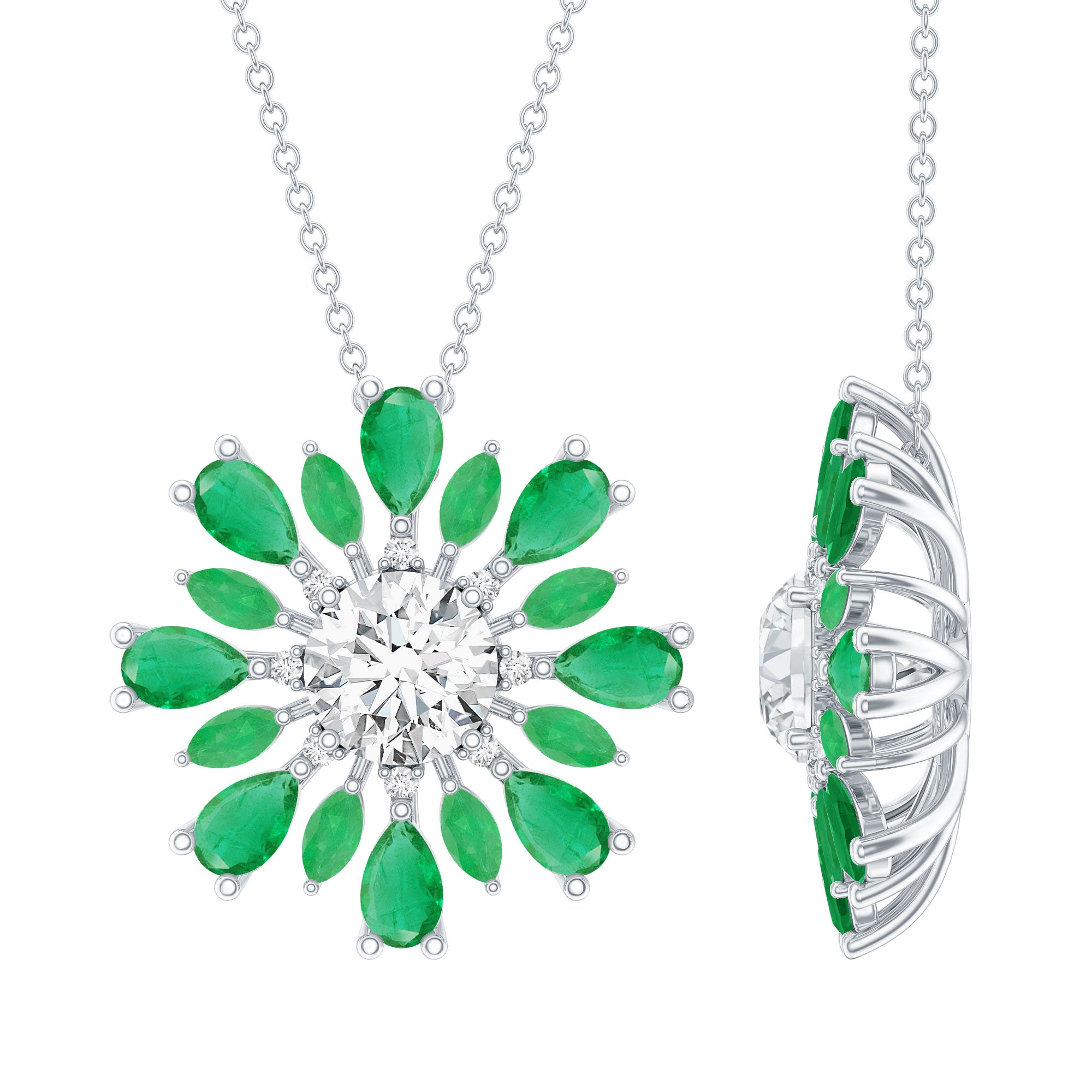 Certified 7 MM Lab Grown Diamond Statement Necklace With Emerald Lab - ( EF-VS ) - Rosec Jewels